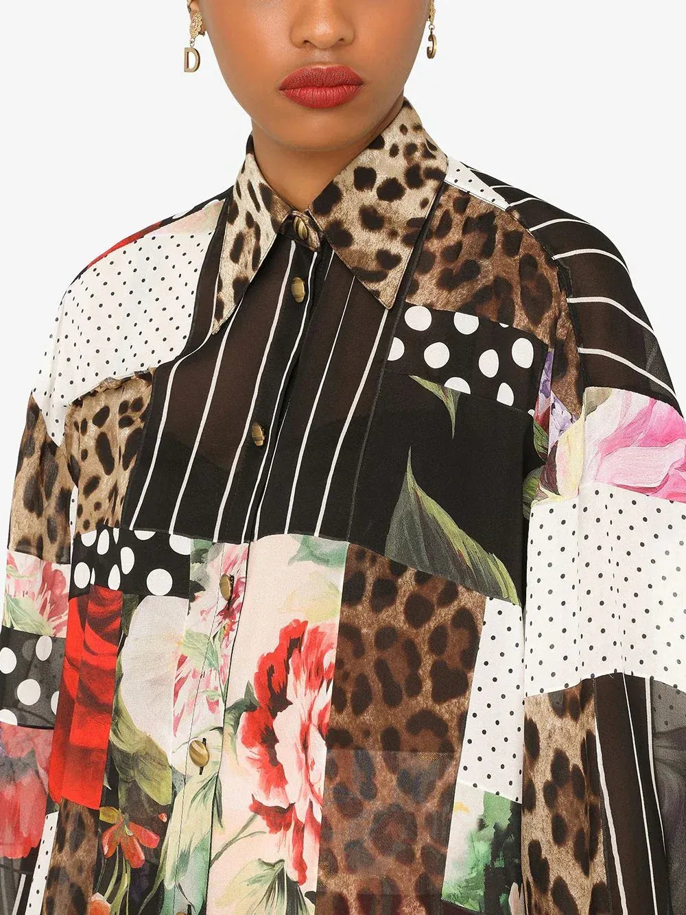 Dolce & Gabbana Patchwork Print Silk-Chiffon Shirt