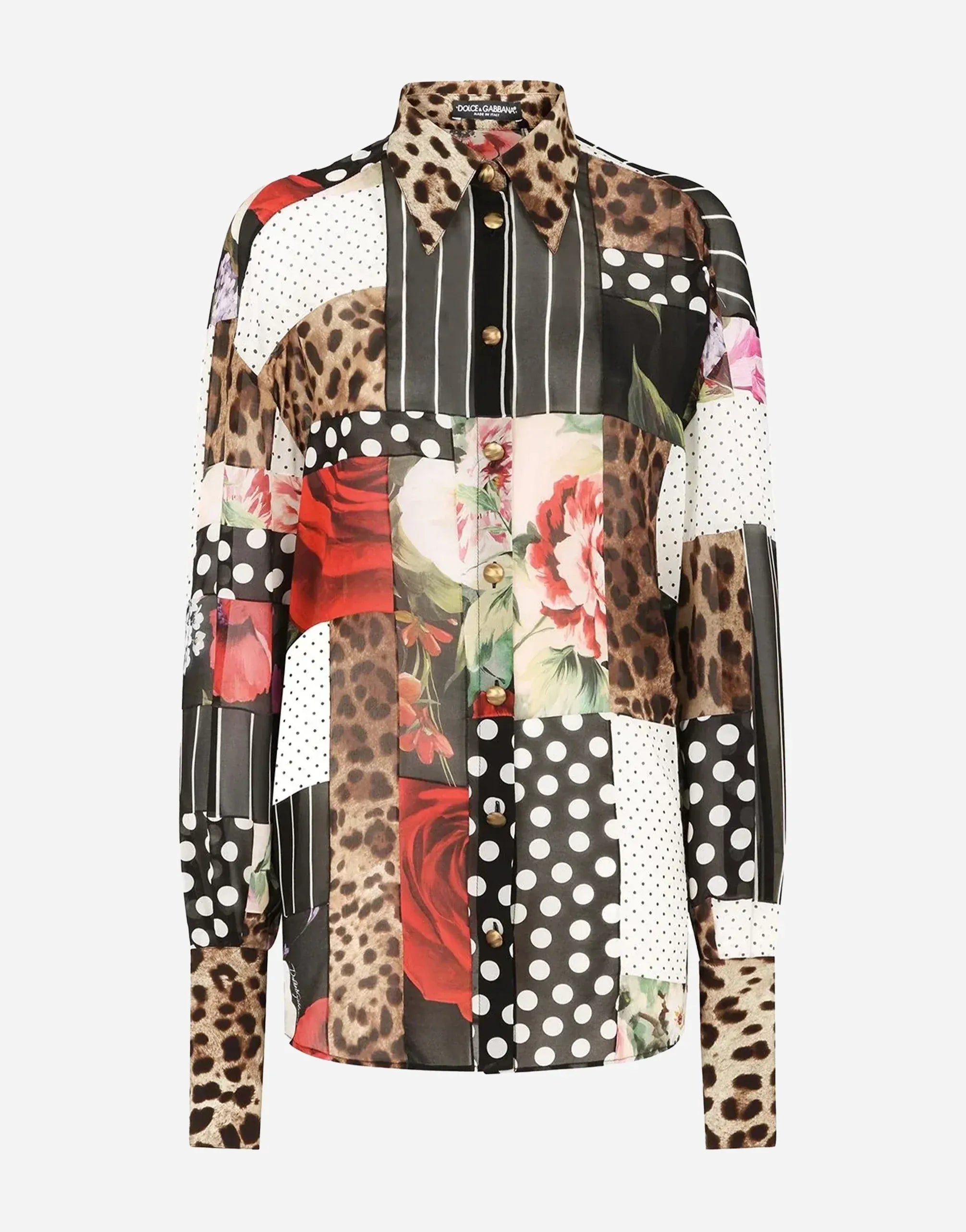 Dolce & Gabbana Patchwork Print Silk-Chiffon Shirt