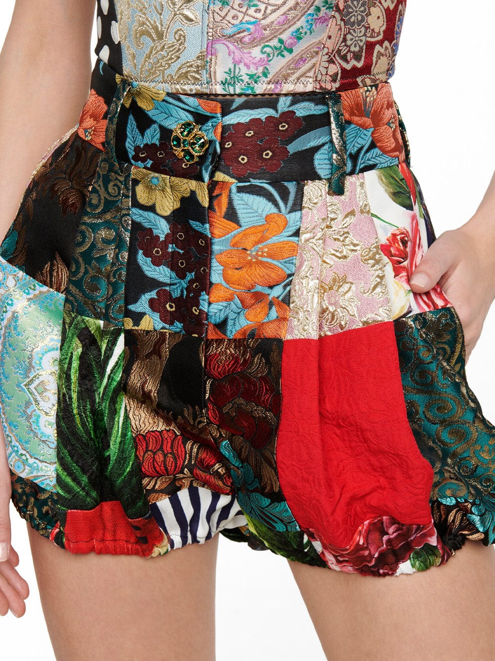 Dolce & Gabbana Patchwork Twill And Brocade Shorts