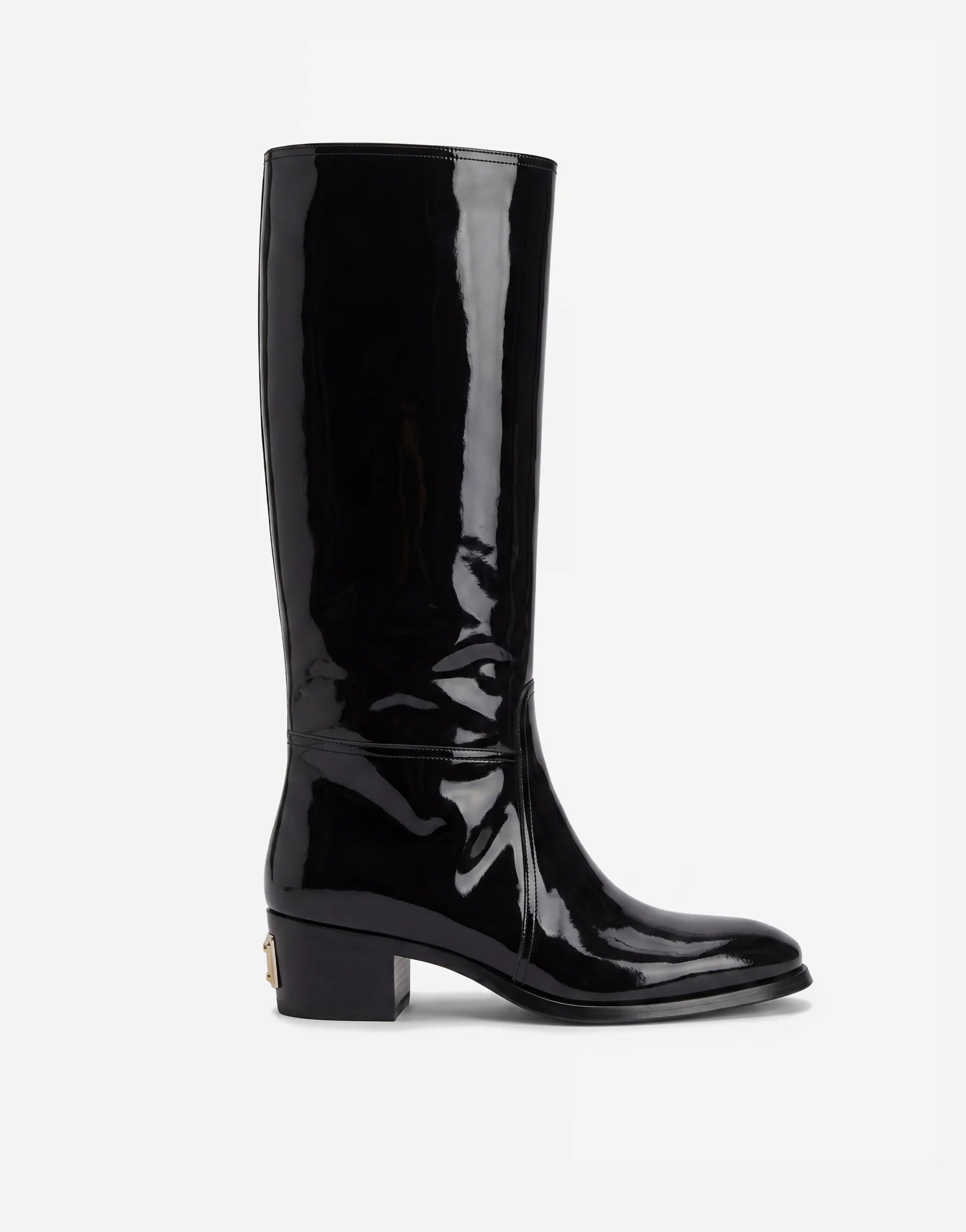 Dolce & Gabbana Dolce & Gabbana Patent Leather Logo Plaque Knee High Boots