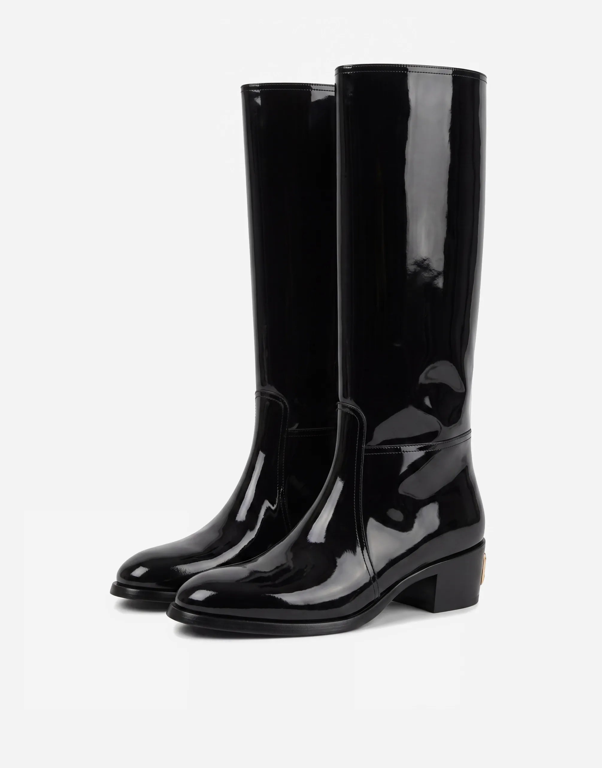 Dolce & Gabbana Patent Leather Logo Plaque Knee High Boots - alternate view