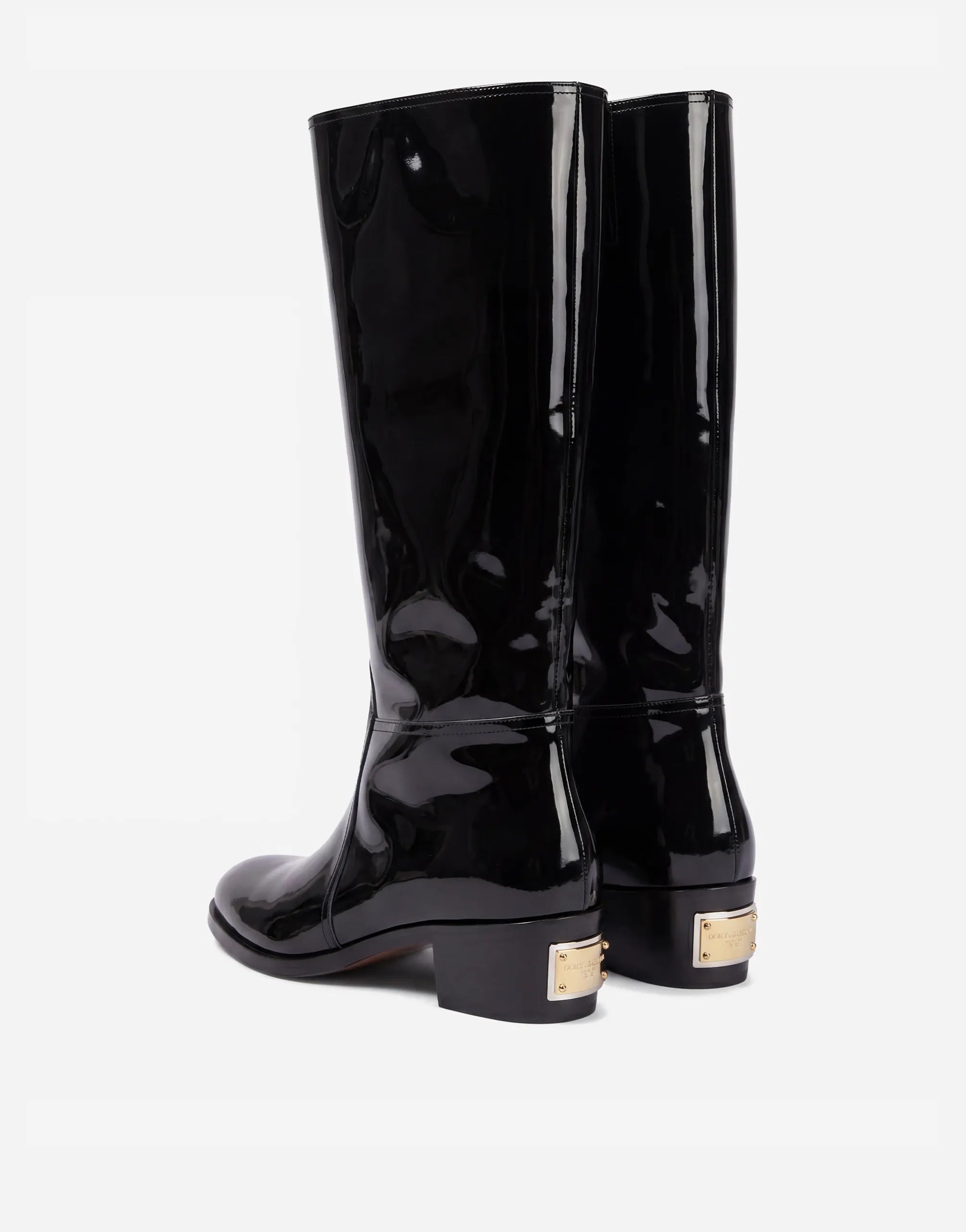 Dolce & Gabbana Dolce & Gabbana Patent Leather Logo Plaque Knee High Boots