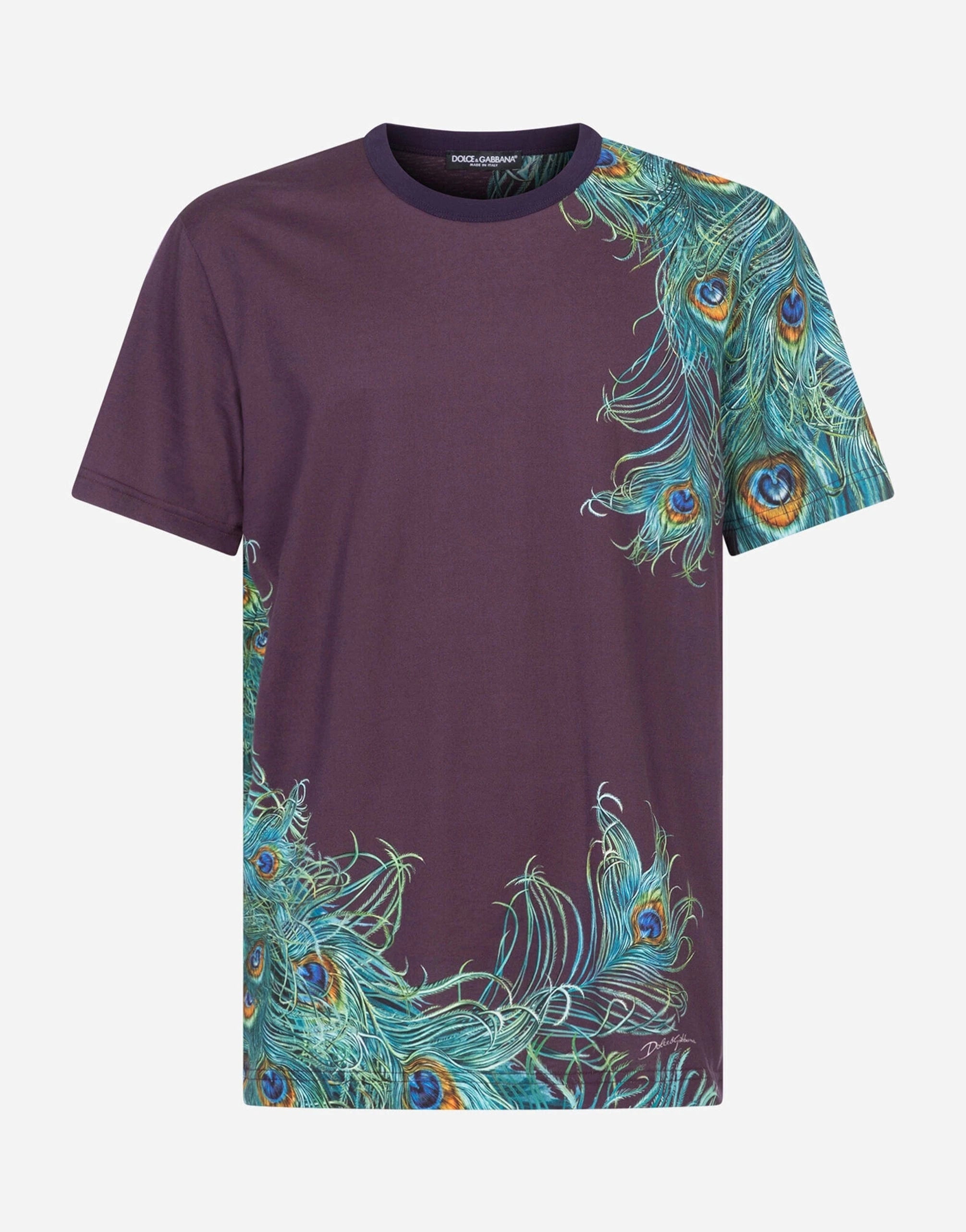 DOLCE & GABBANA メンズ 孔雀柄 Tシャツ Dolce & Gabbana 孔雀柄コットンTシャツ | Sendegaro UK