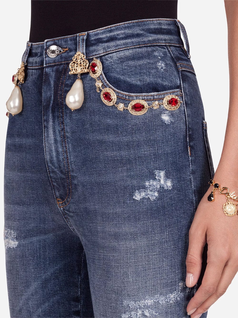 Dolce & Gabbana Pearls Embellished Jeans