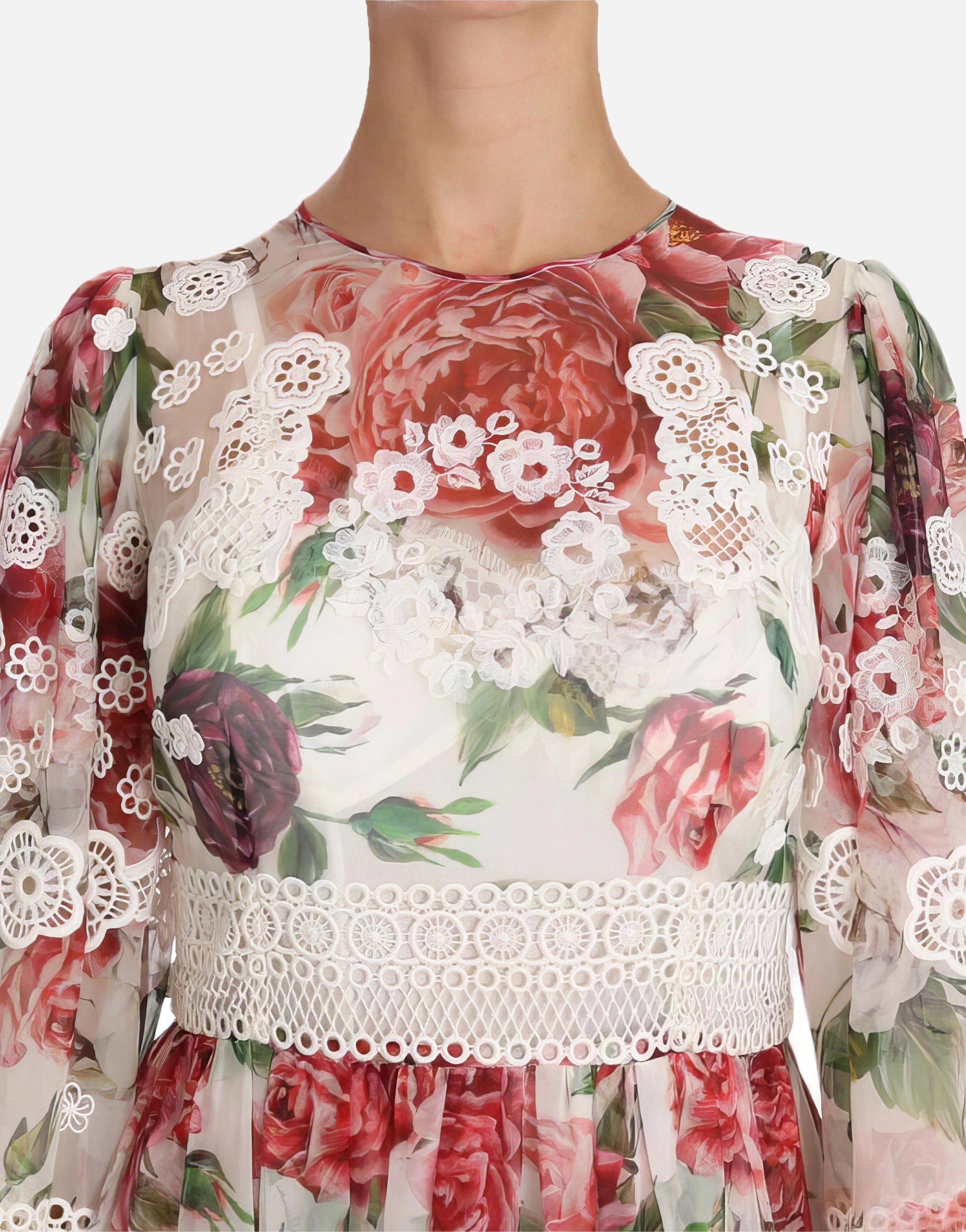 Dolce & Gabbana Peony And Rose-Print Chiffon Gown
