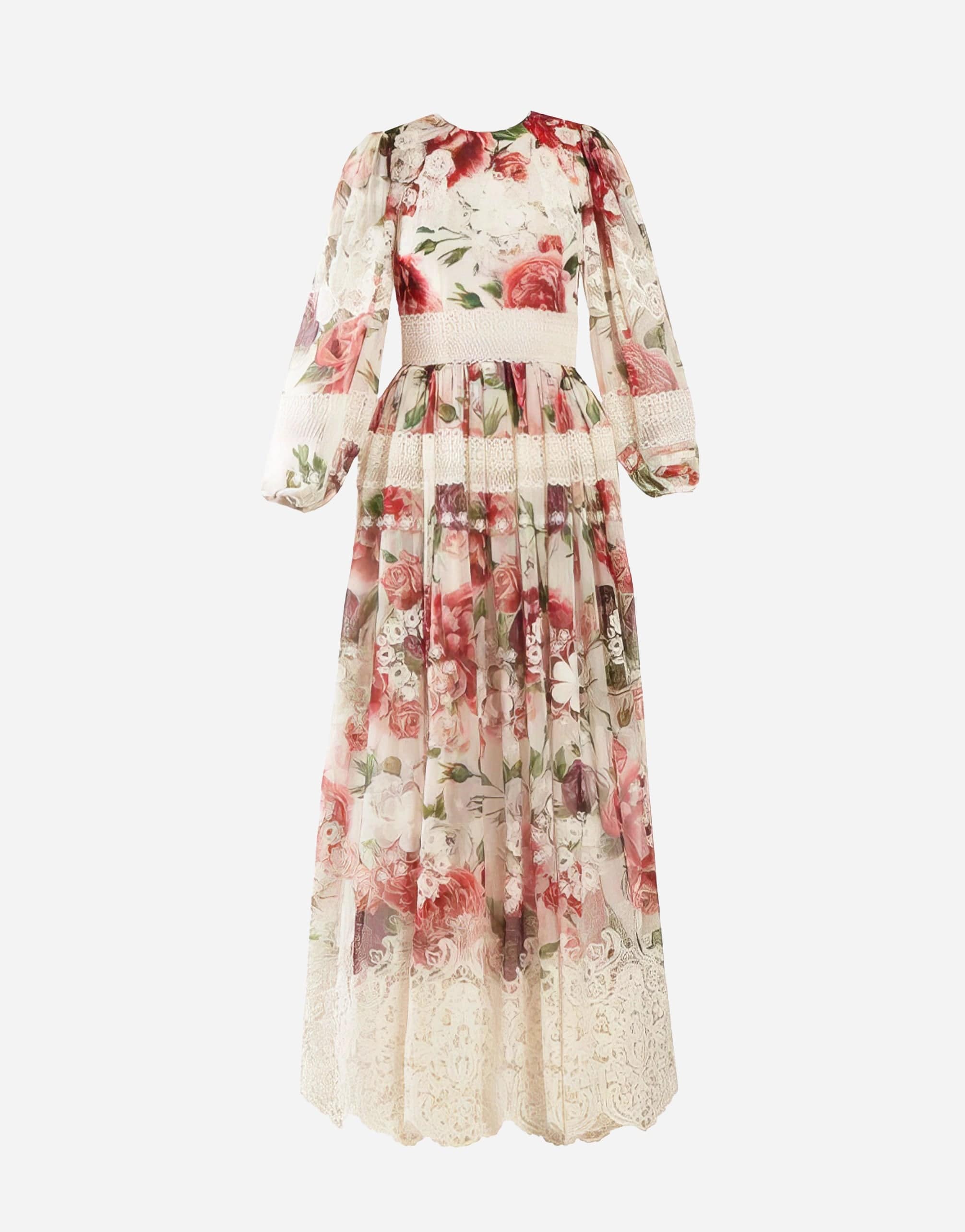 Pioen en rozenprint chiffon jurk