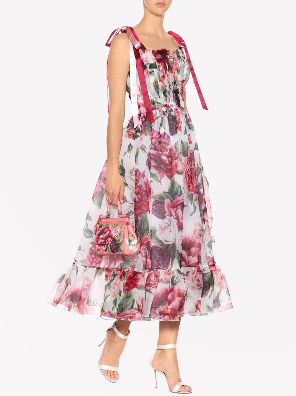 Dolce & Gabbana Peony-Print Organza Midi Dress