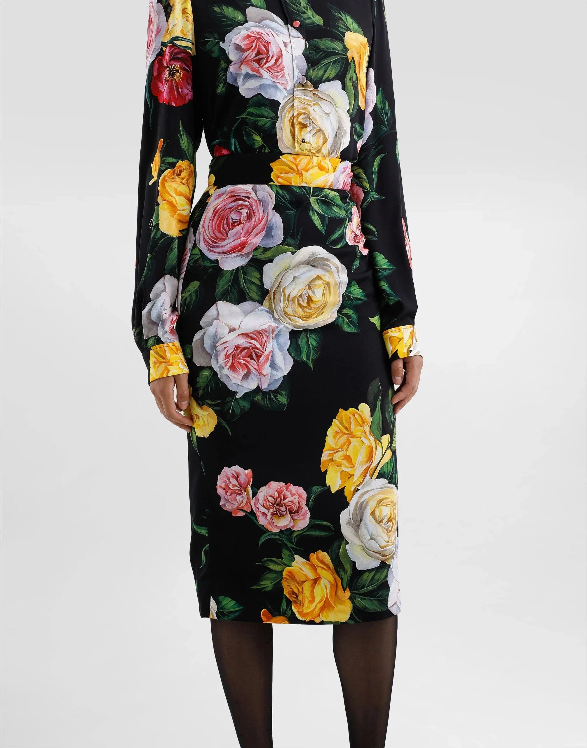 Dolce & Gabbana Peony Rose-Print Midi Skirt