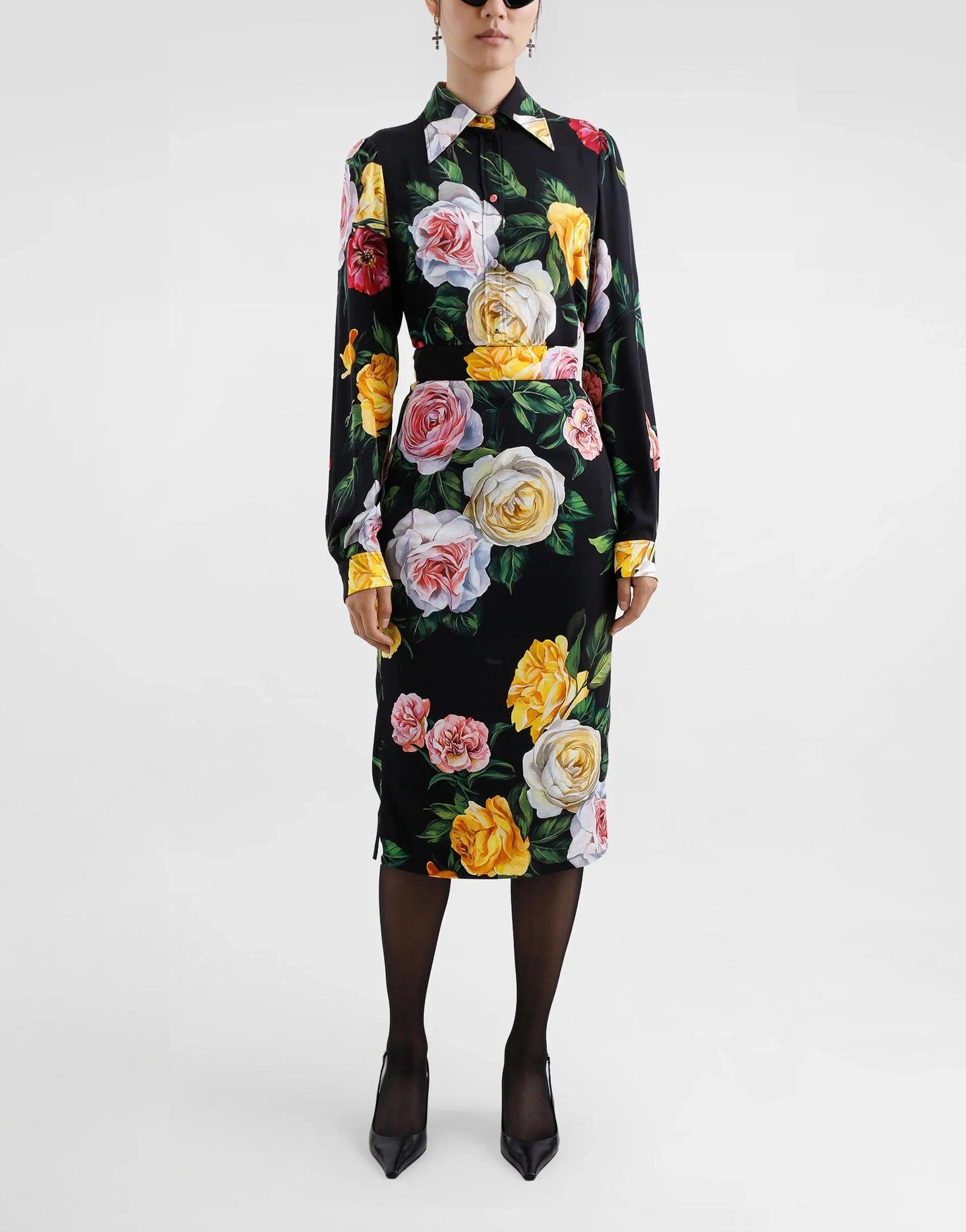 Dolce & Gabbana Peony Rose-Print Midi Skirt