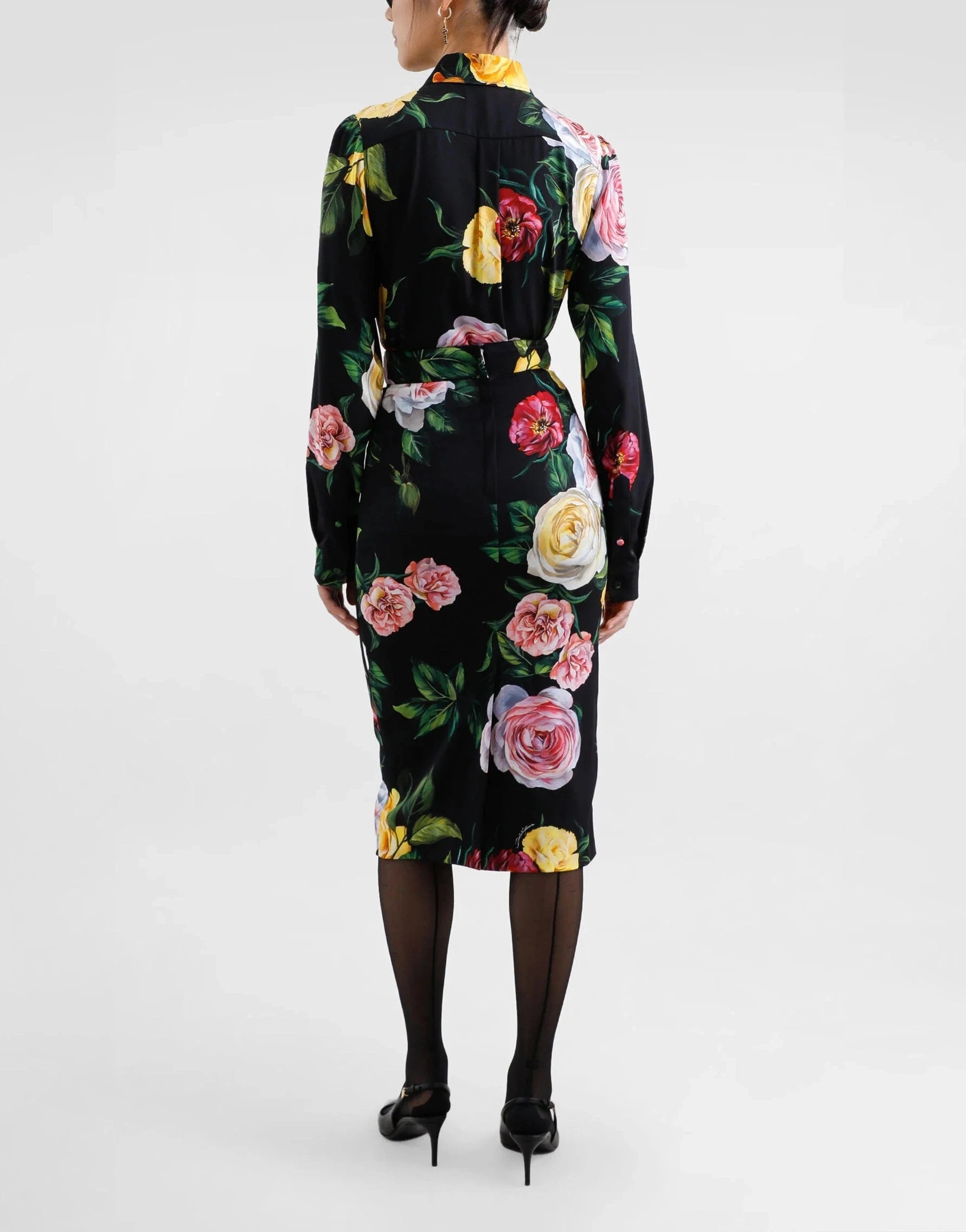 Dolce & Gabbana Peony Rose-Print Midi Skirt