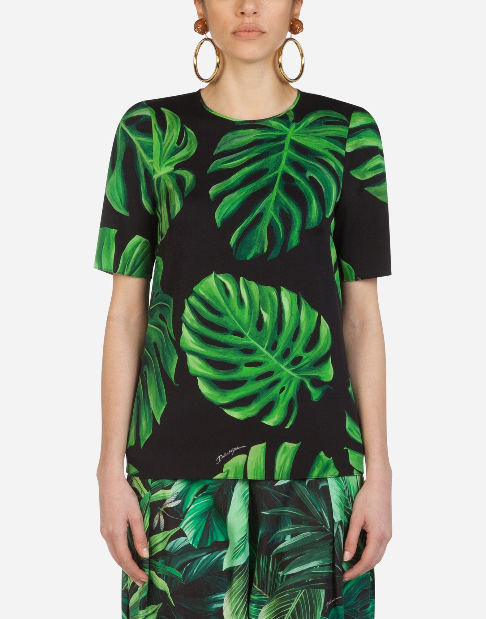 Philodendron-Print Charmeuse Silk Blouse - alternate view