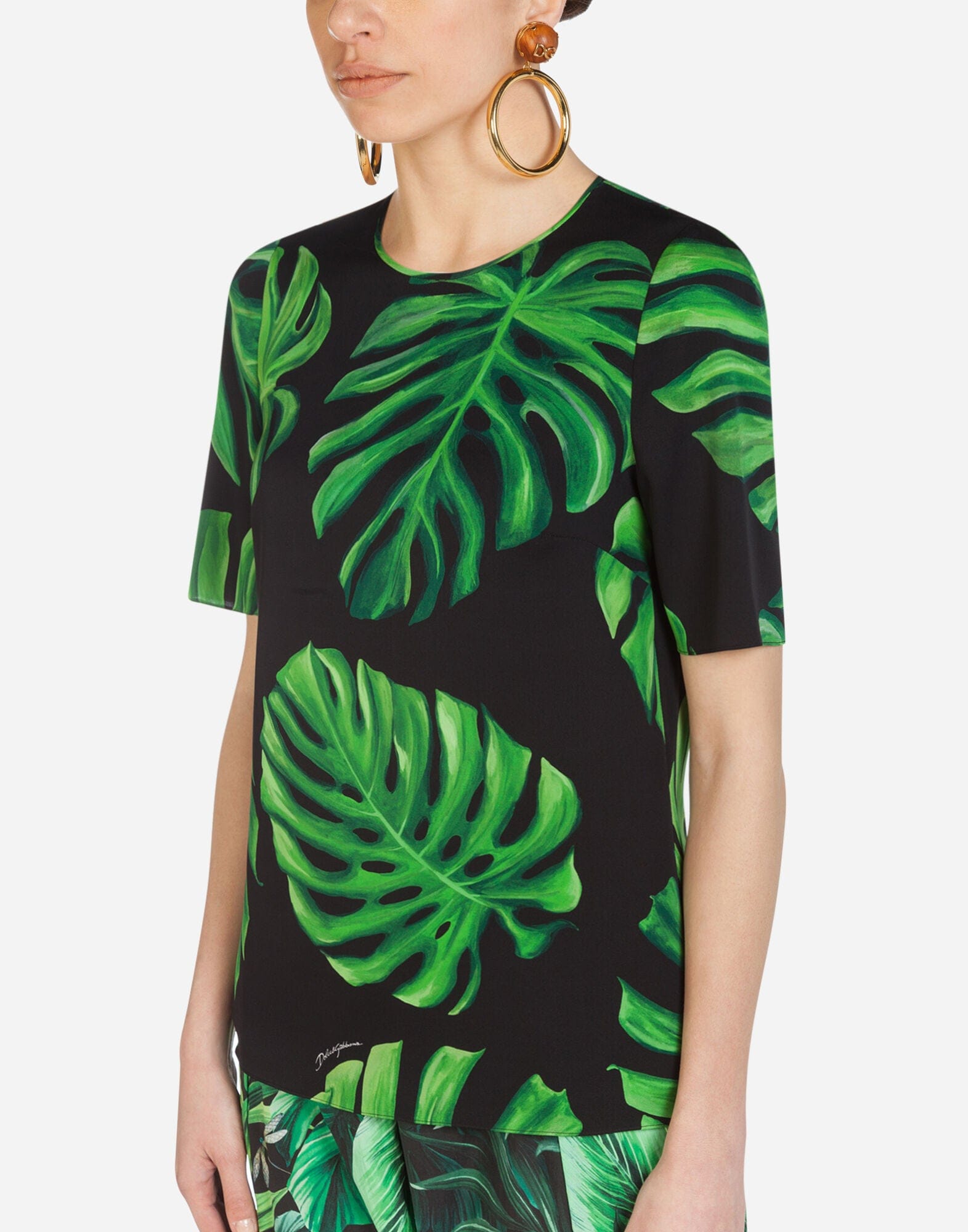 Dolce & Gabbana Philodendron-Print Charmeuse Silk Blouse