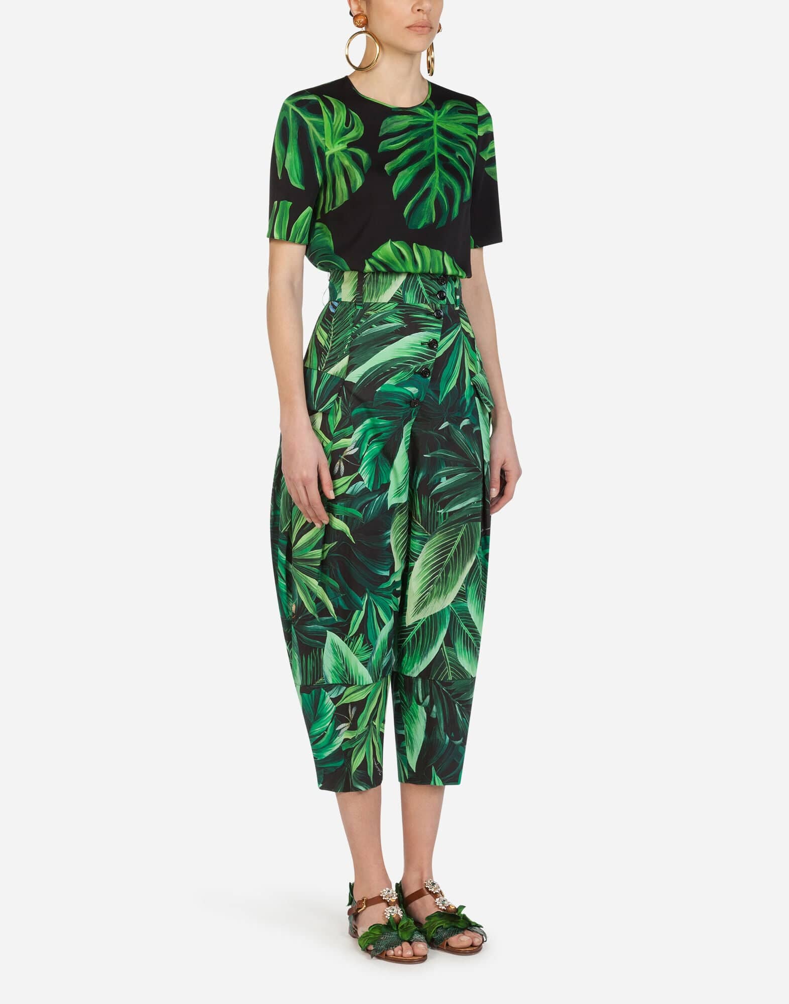Dolce & Gabbana Philodendron-Print Charmeuse Silk Blouse