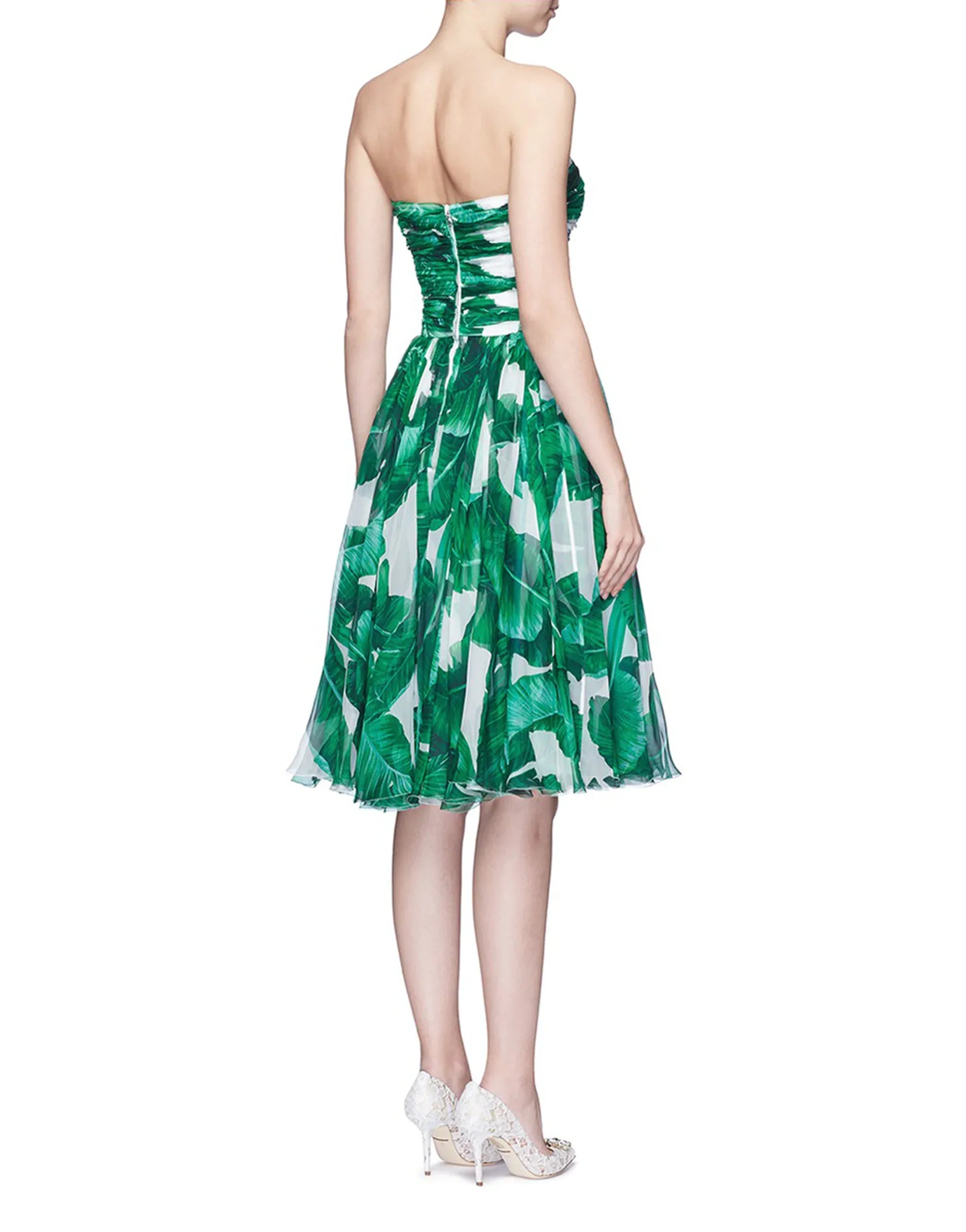 Dolce & Gabbana Pineapple Embellished Banana Leaf-Print Strapless Dress