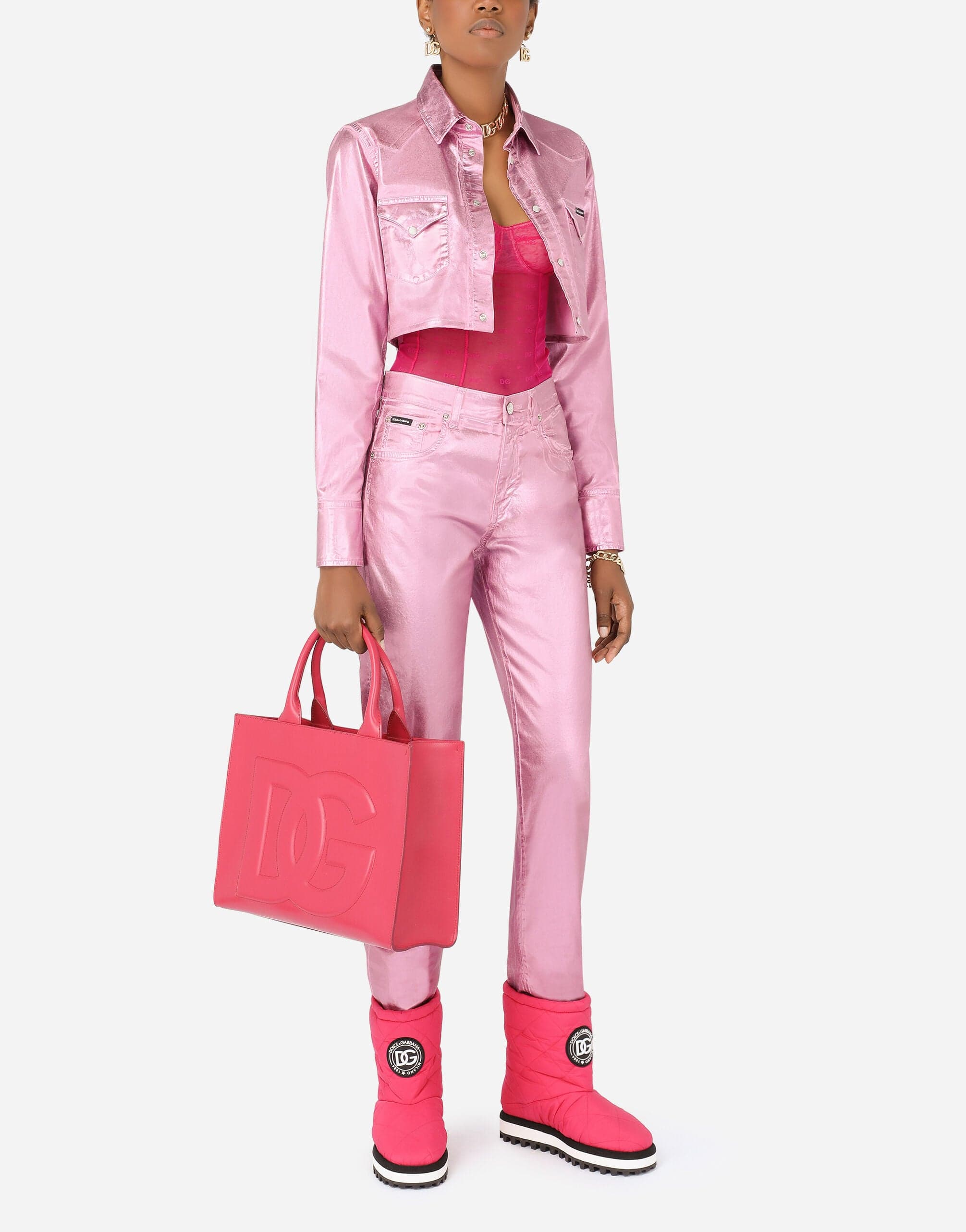 Dolce & Gabbana Pink DG Logo Ankle Boots