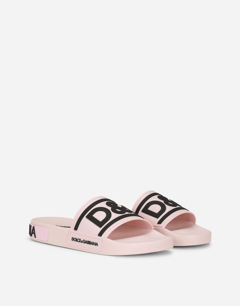 Dolce & Gabbana Pink DG Logo Rubber Beachwear Sliders