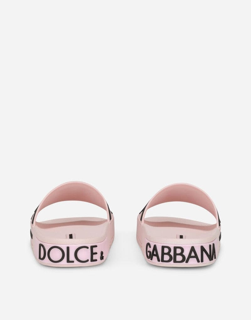 Dolce & Gabbana Pink DG Logo Rubber Beachwear Sliders