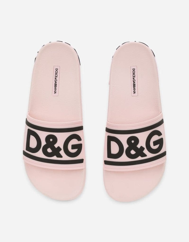 Dolce & Gabbana Pink DG Logo Rubber Beachwear Sliders