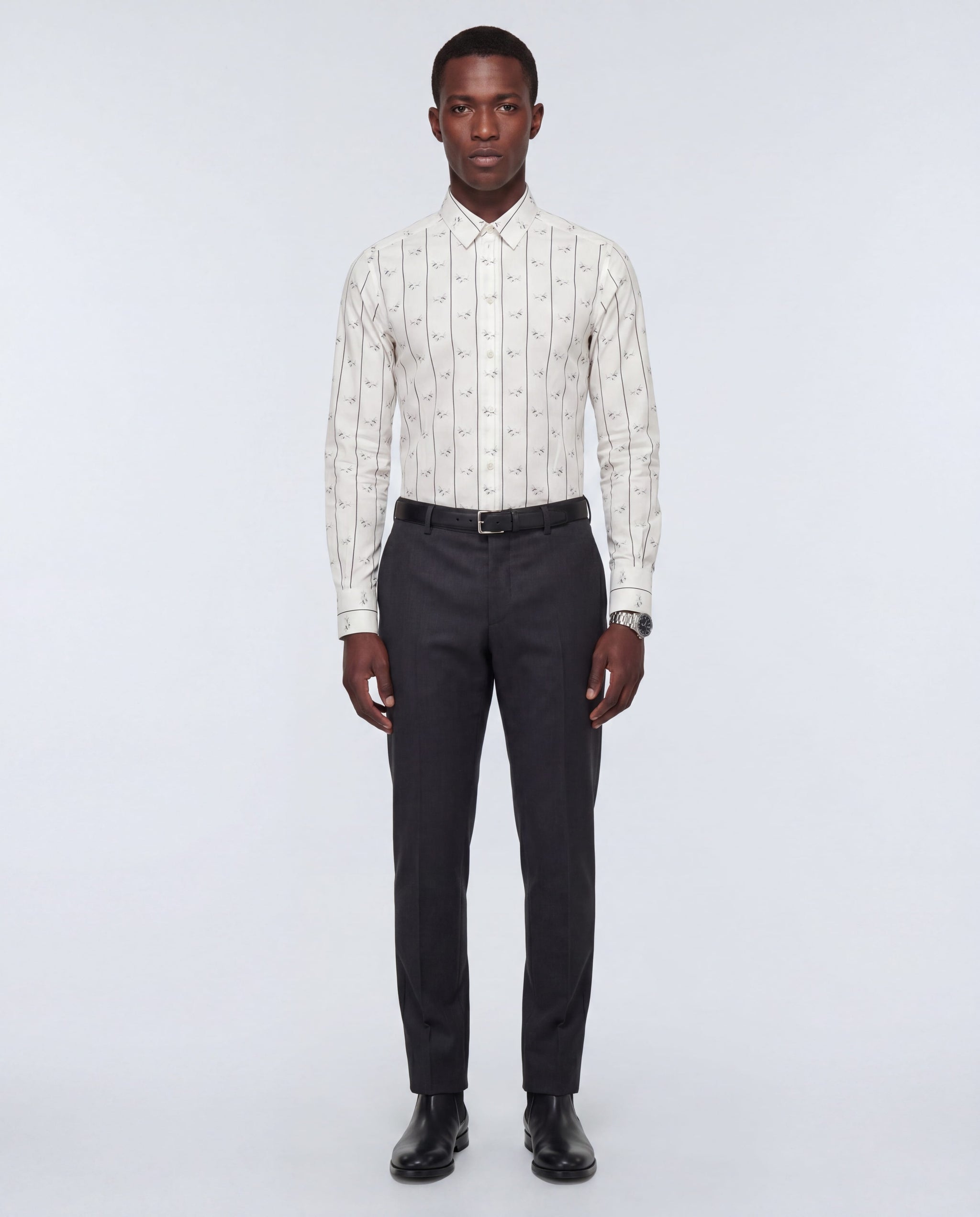 Dolce & Gabbana Pinstripe Bee Print Gold Dress Shirt | Sendegaro FR