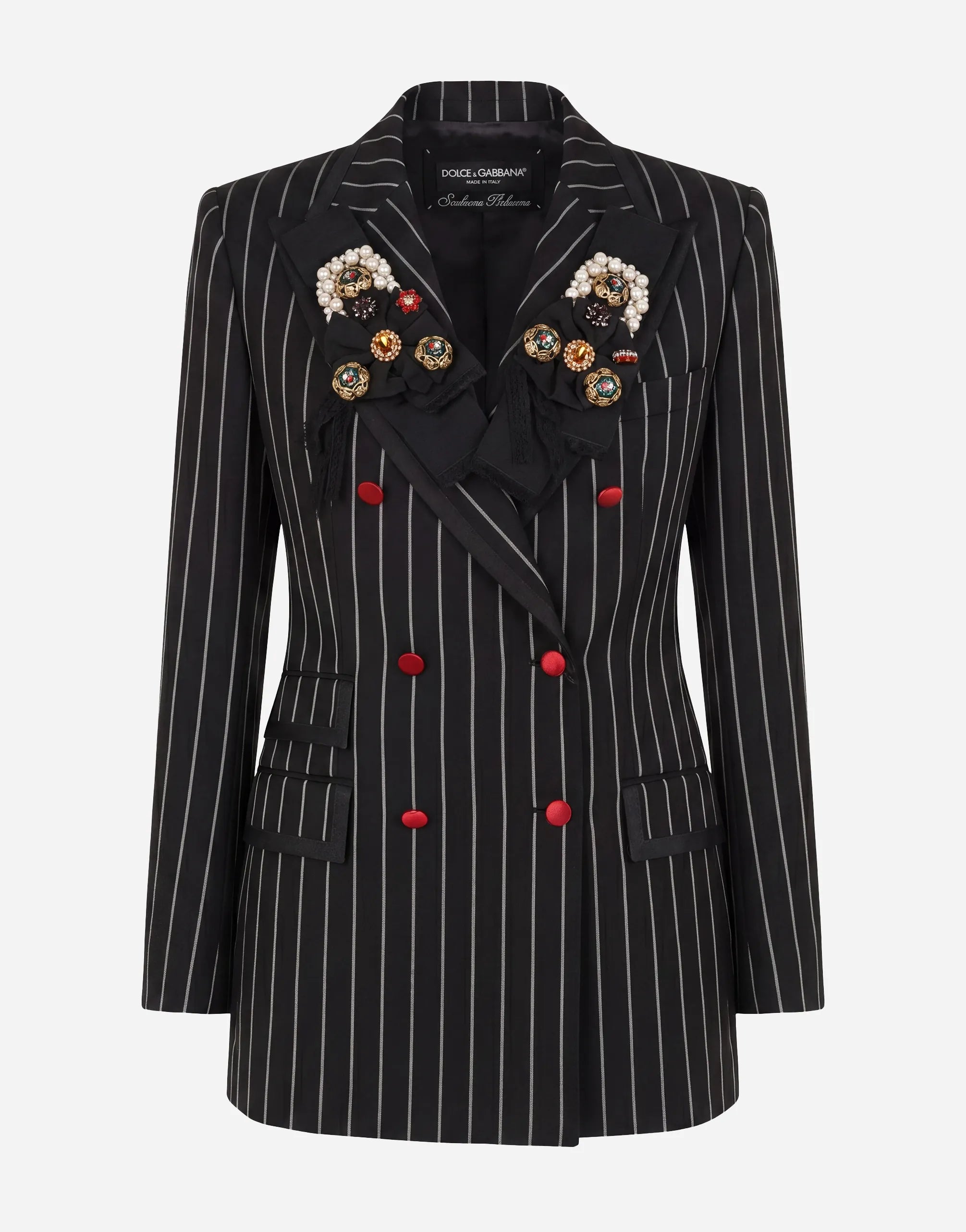 Dolce & Gabbana Pinstripe Blazer with Jewel & Bow Embellishments