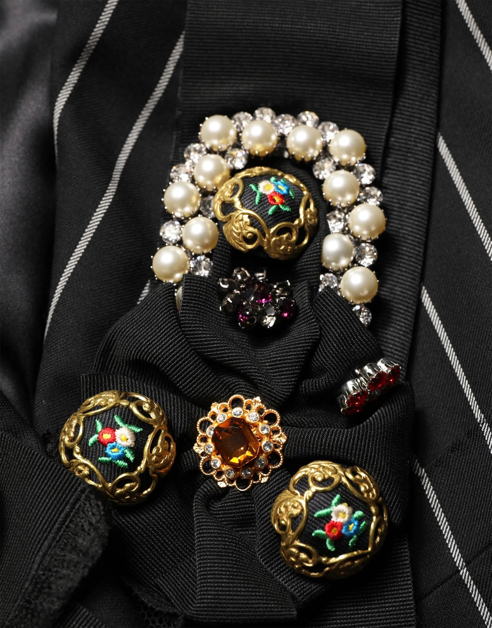 Dolce & Gabbana Pinstripe Blazer with Jewel & Bow Embellishments