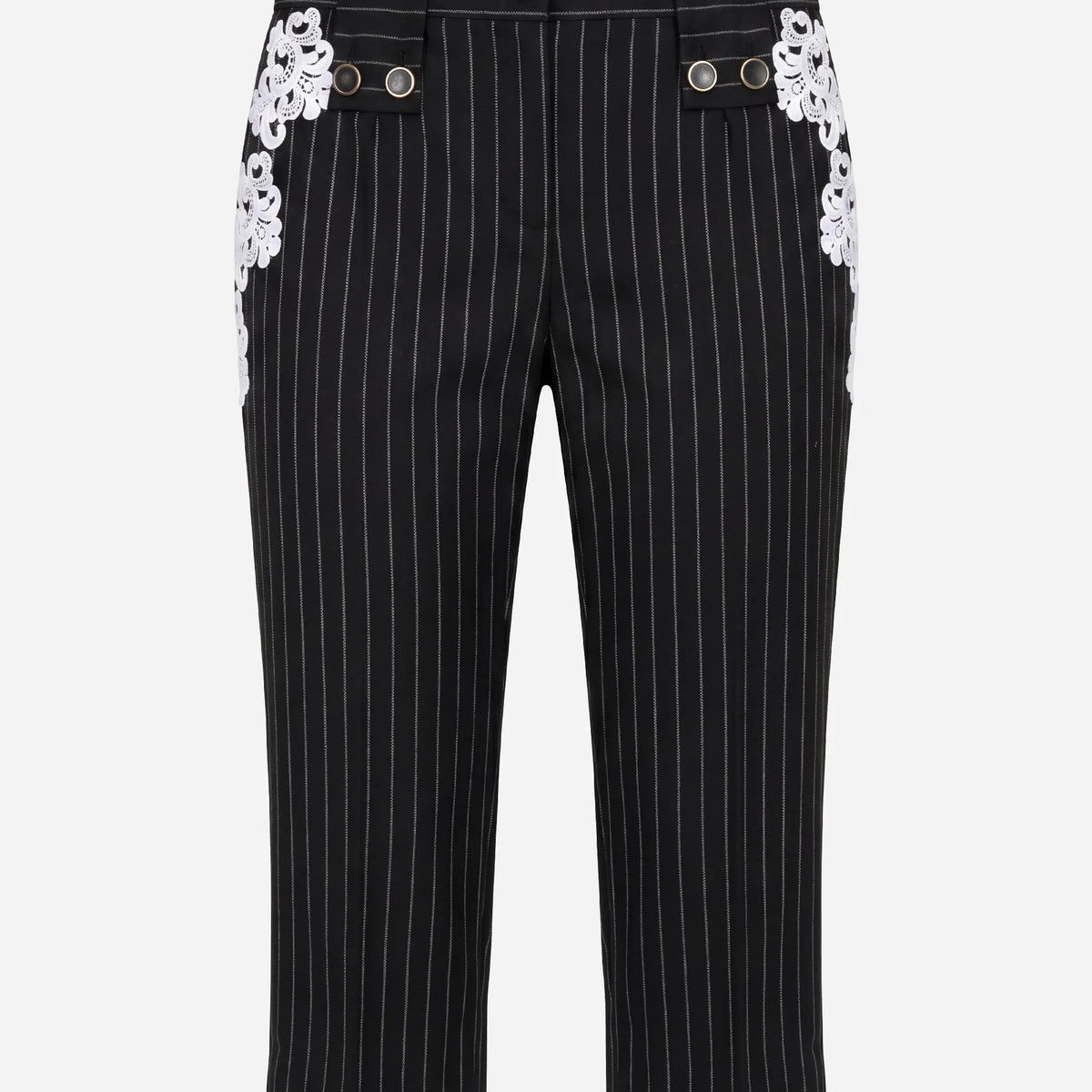 Dolce & Gabbana Pinstripe Lace Detail Cropped Trousers | Sendegaro display picture 1