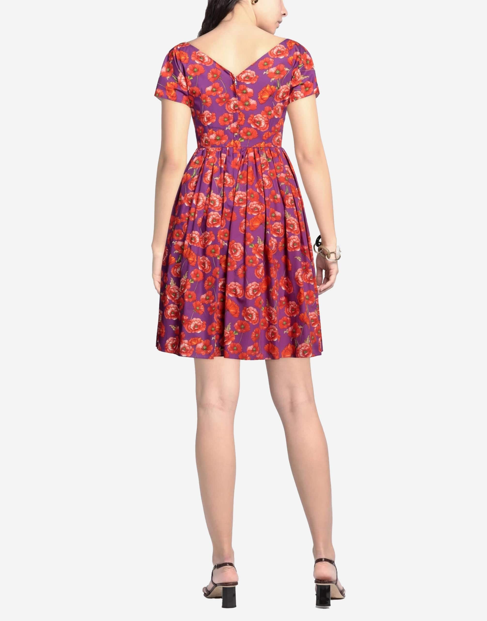 Dolce & Gabbana Pleated Poppy Print Midi Dress