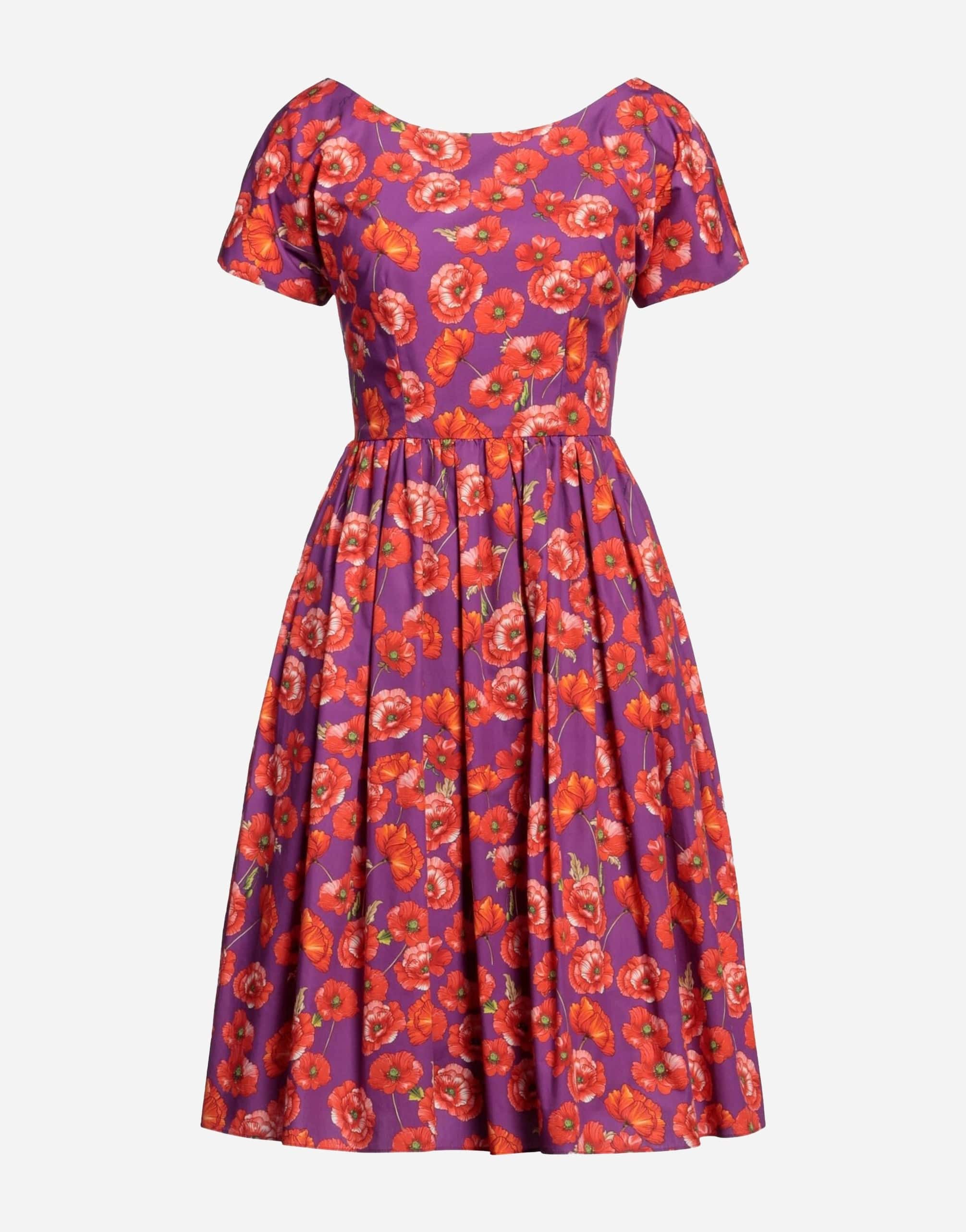 Dolce & Gabbana Pleated Poppy Print Midi Dress