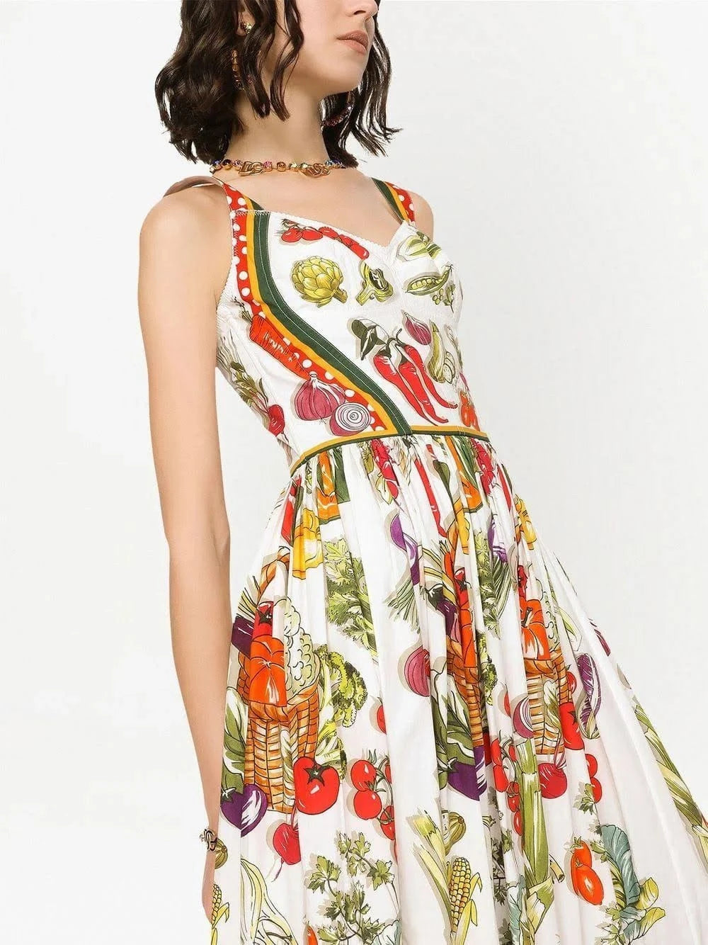 Dolce & Gabbana Pleated Vegetable-Print Cotton Dress Dolce & Gabbana Pleated Vegetable-Print Cotton Dress
