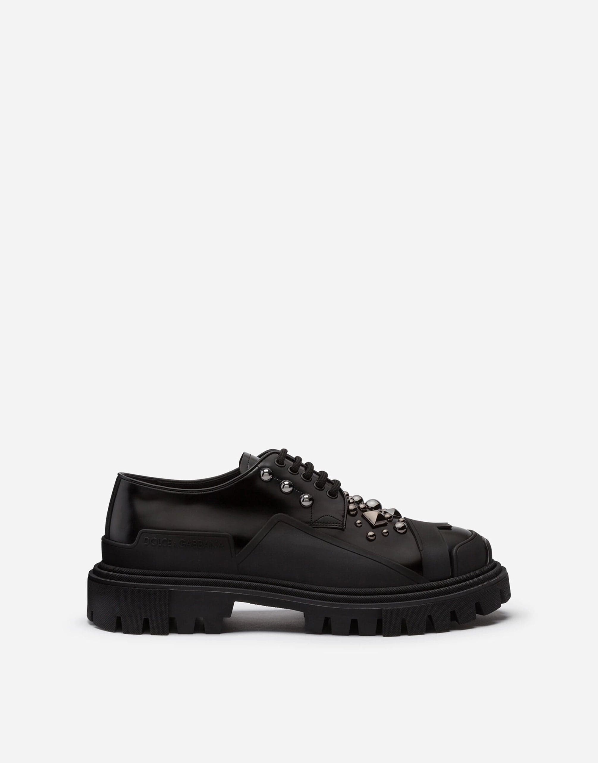 Dolce & Gabbana Polished Calfskin Trekking Derby With Stud Embroidery