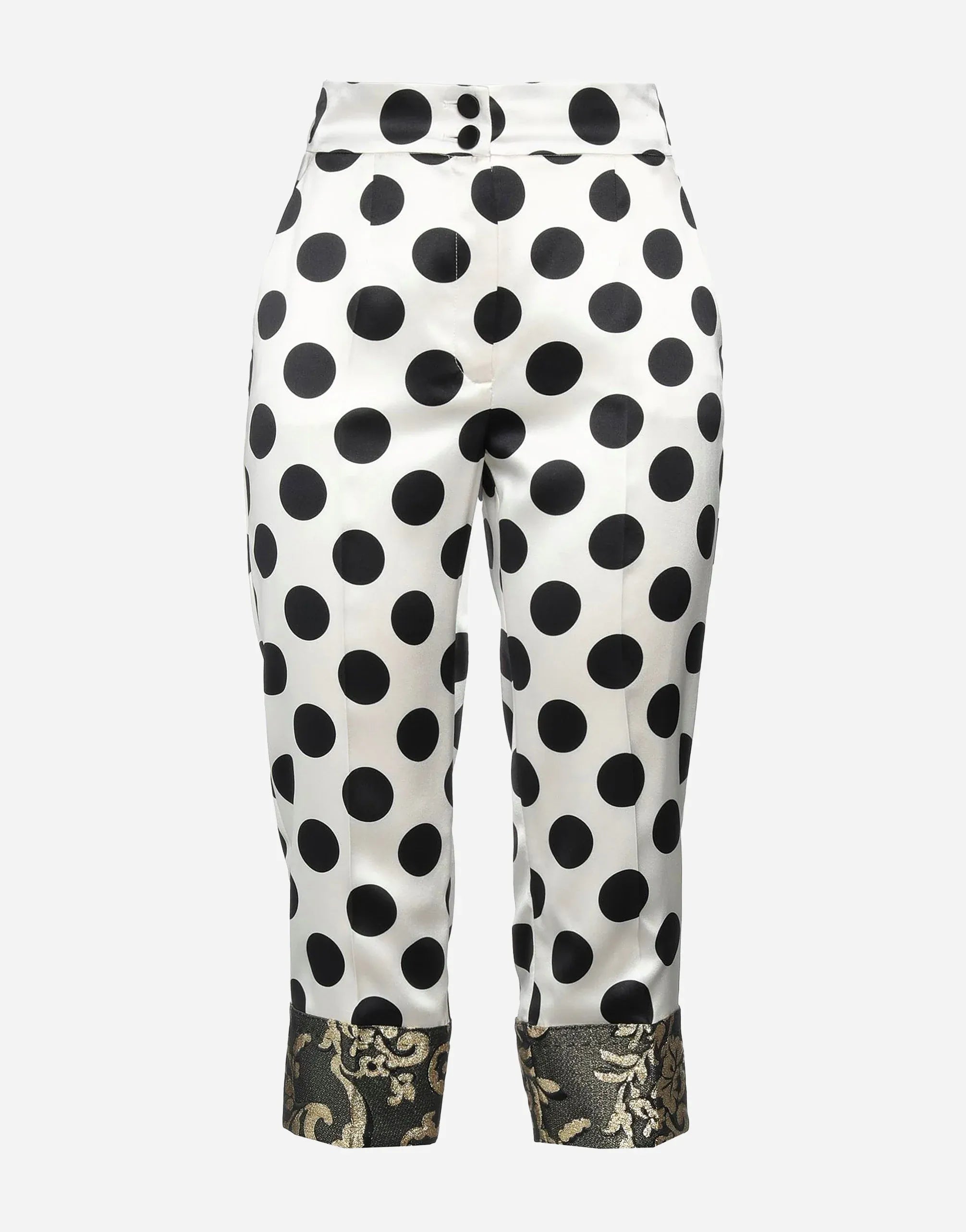 Dolce & Gabbana Polka-Dot Capri Brocade Hem Pants