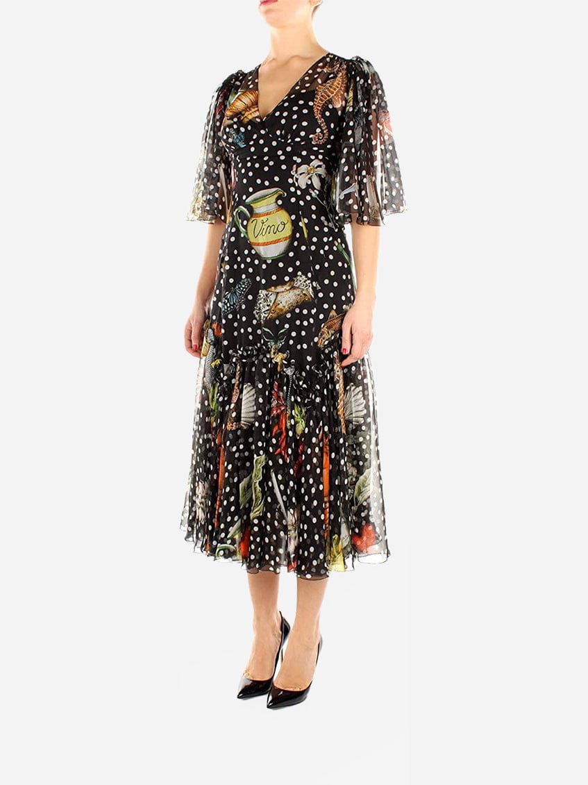 Dolce & Gabbana Dolce & Gabbana Polka Dot Pleated Silk Midi Dress
