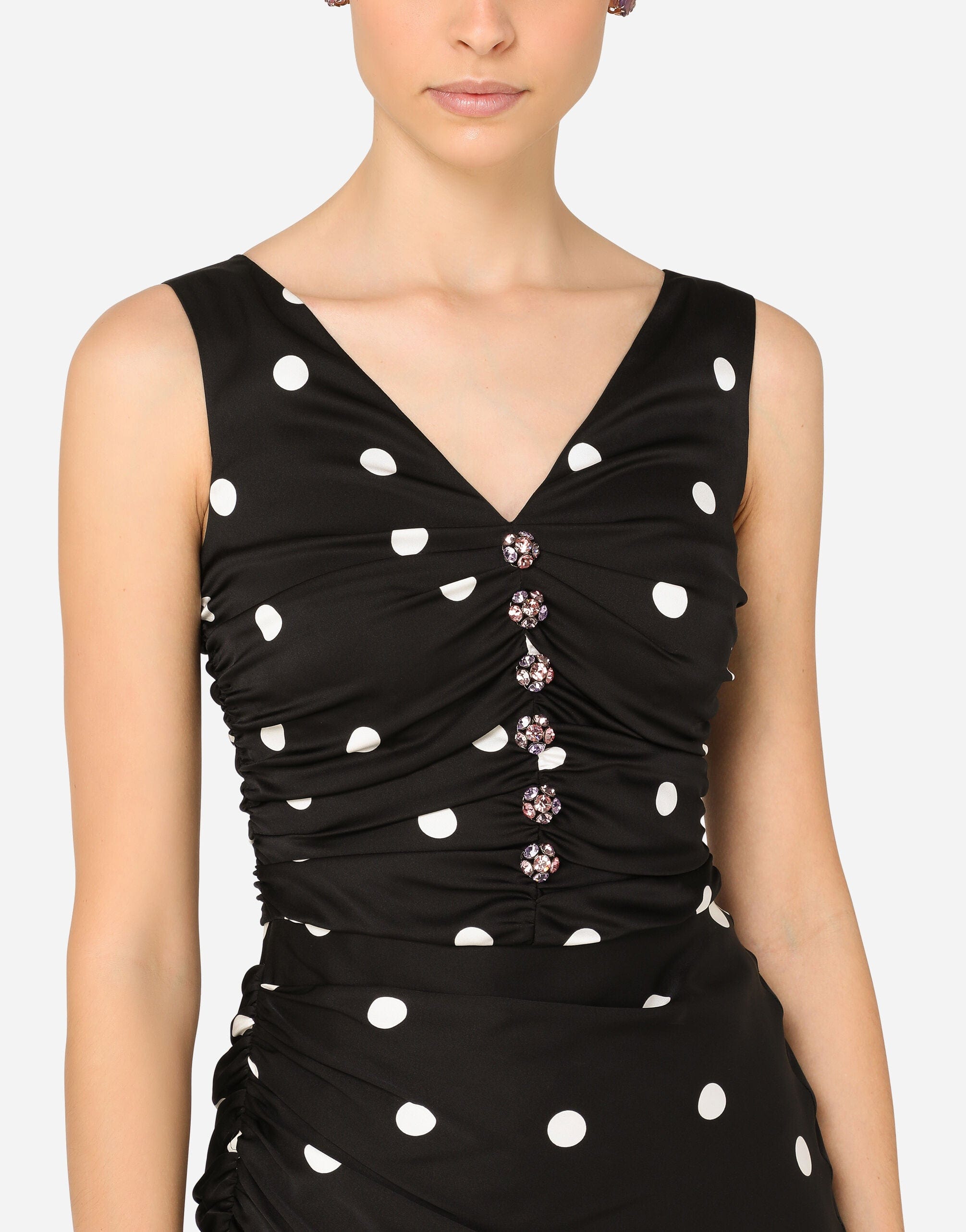 Dolce & Gabbana Polka-Dot Print Charmeuse Draped Dress
