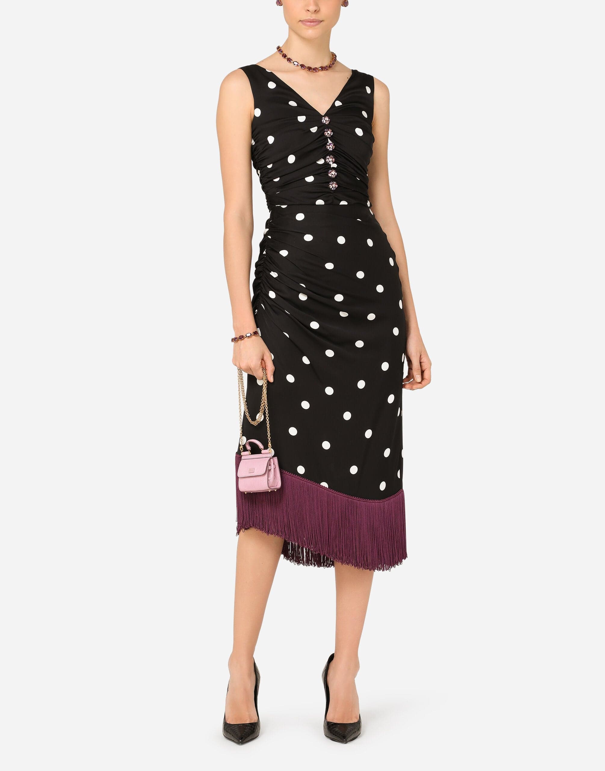 Dolce & Gabbana Polka-Dot Print Charmeuse Draped Dress