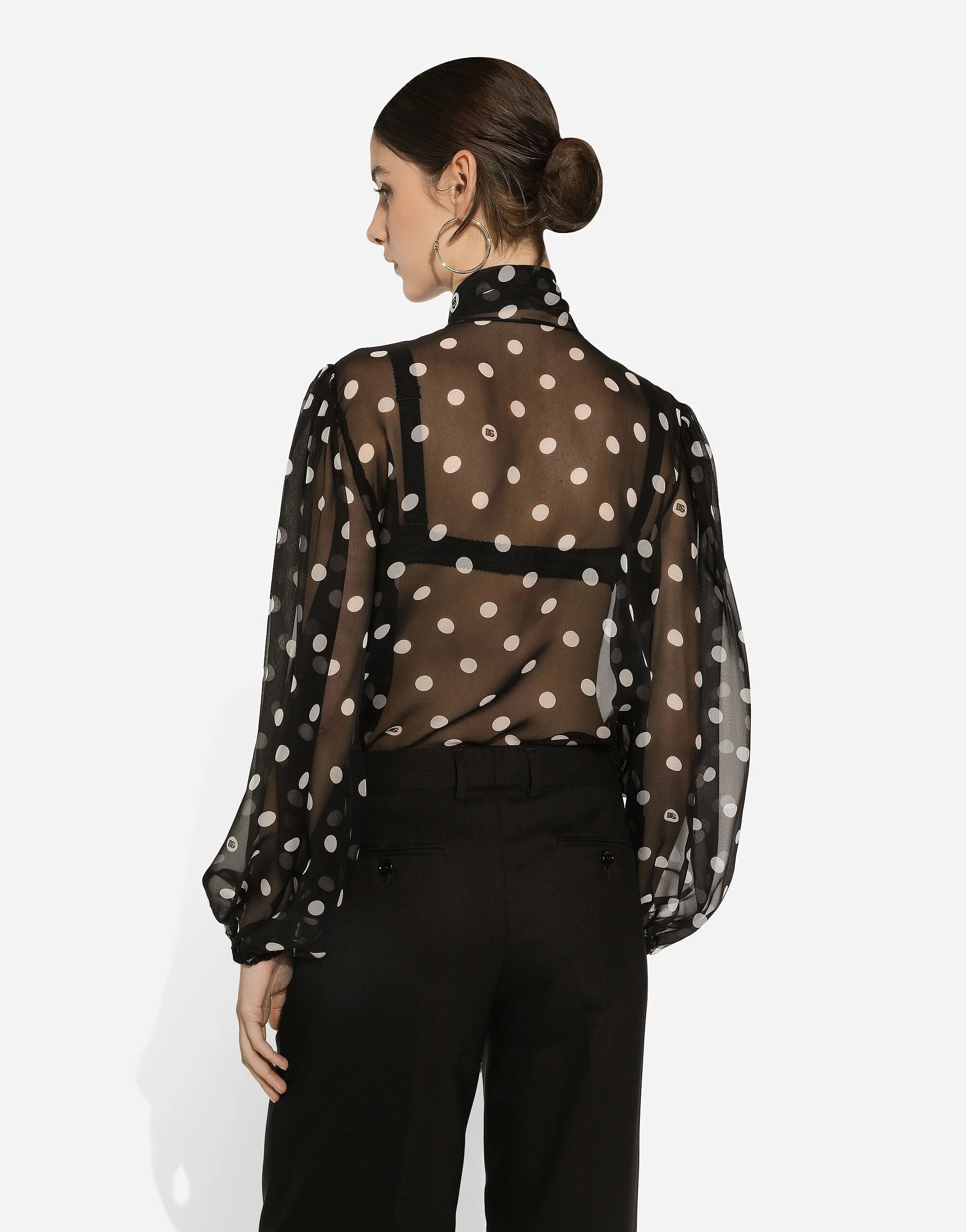 Dolce & Gabbana Polka-Dot Print Pussy-Bow Shirt