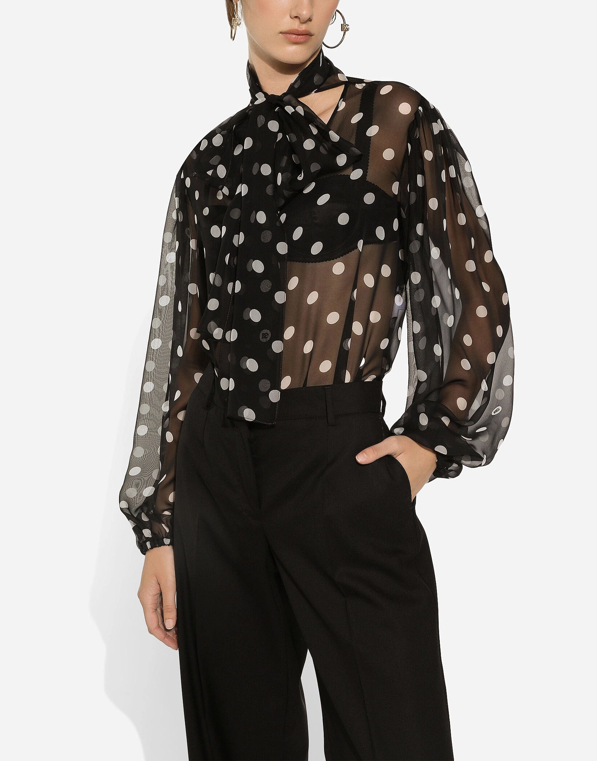 Dolce & Gabbana Polka-Dot Print Pussy-Bow Shirt