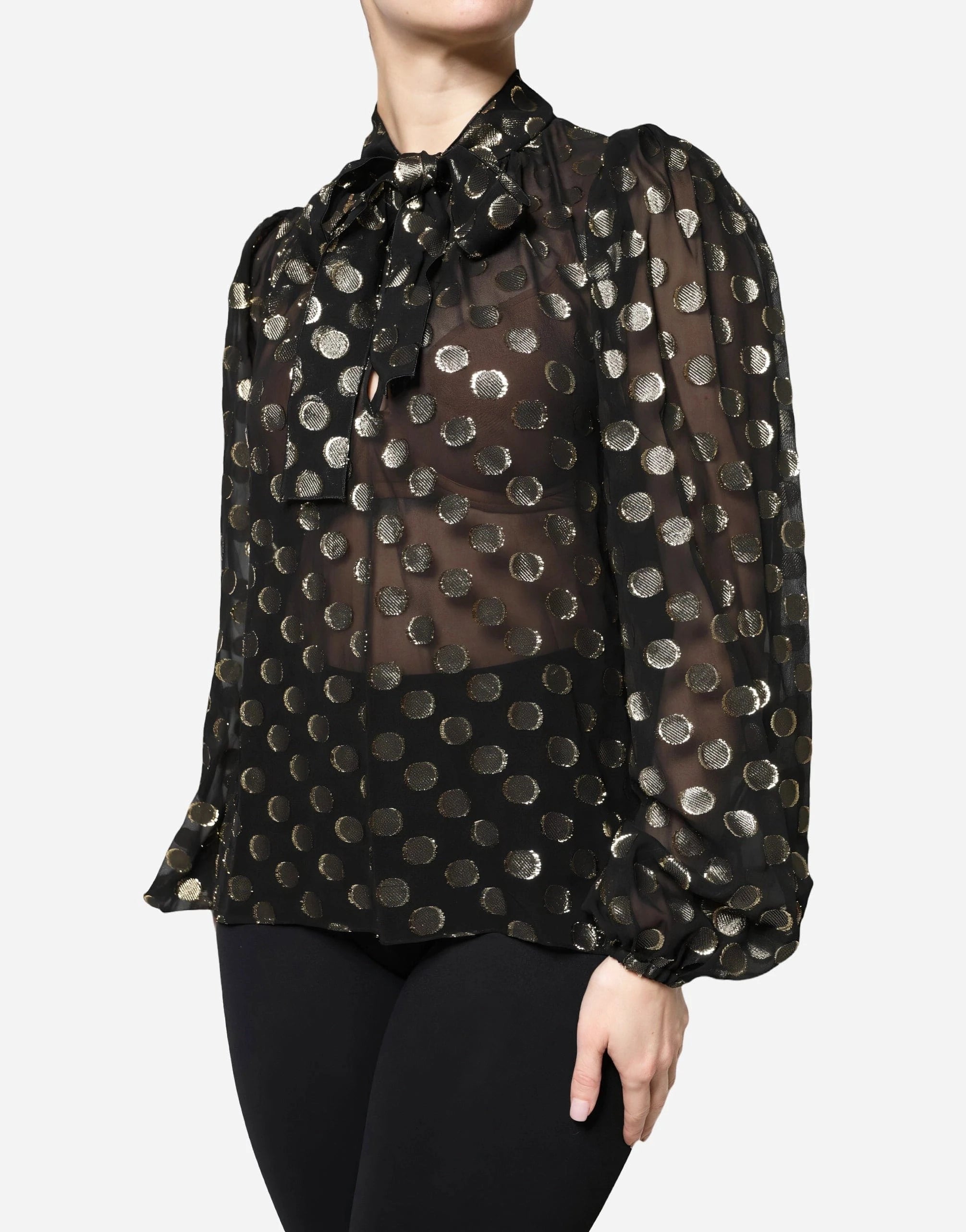Dolce & Gabbana ポルカドットプッシーボウシルクブラウス Dolce & Gabbana ポルカドットプッシーボウシルクブラウス
