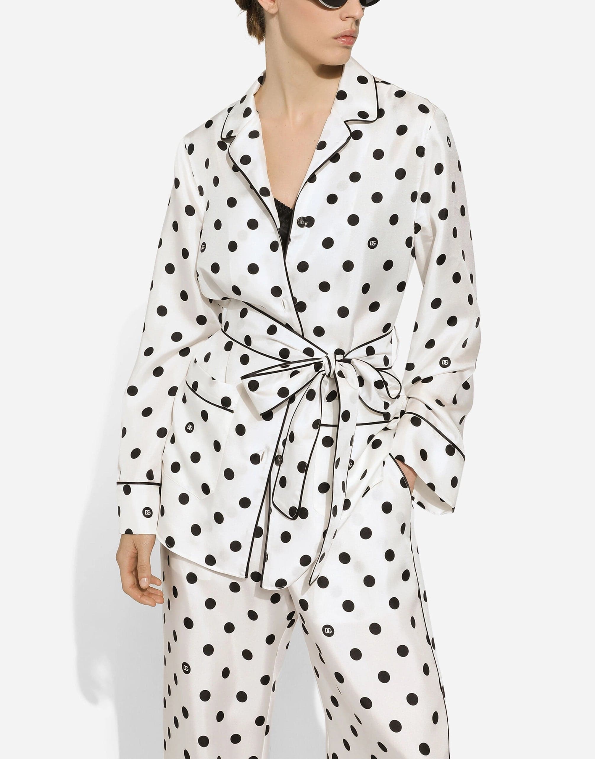 Dolce & Gabbana Polka-Dot Silk Pajama Shirt