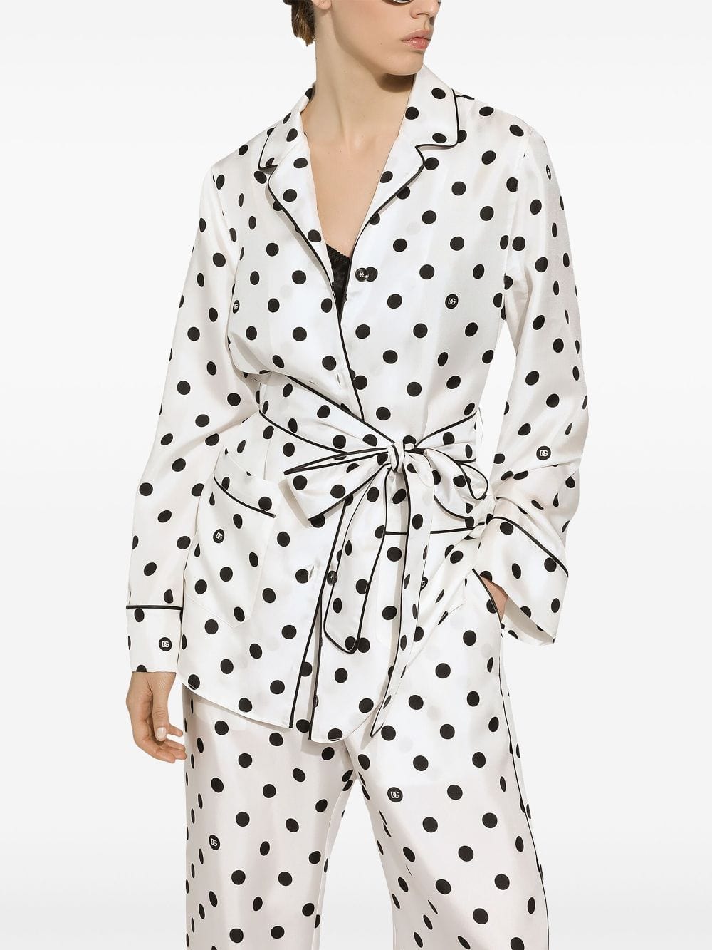 Dolce & Gabbana Polka-Dot Silk Pajama Shirt