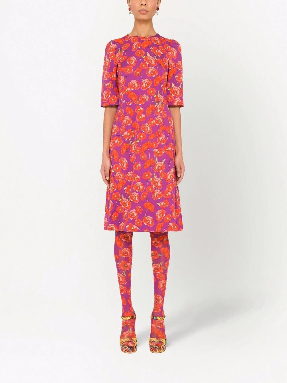 Dolce & Gabbana Poppy-Print Charmeuse Midi Dress