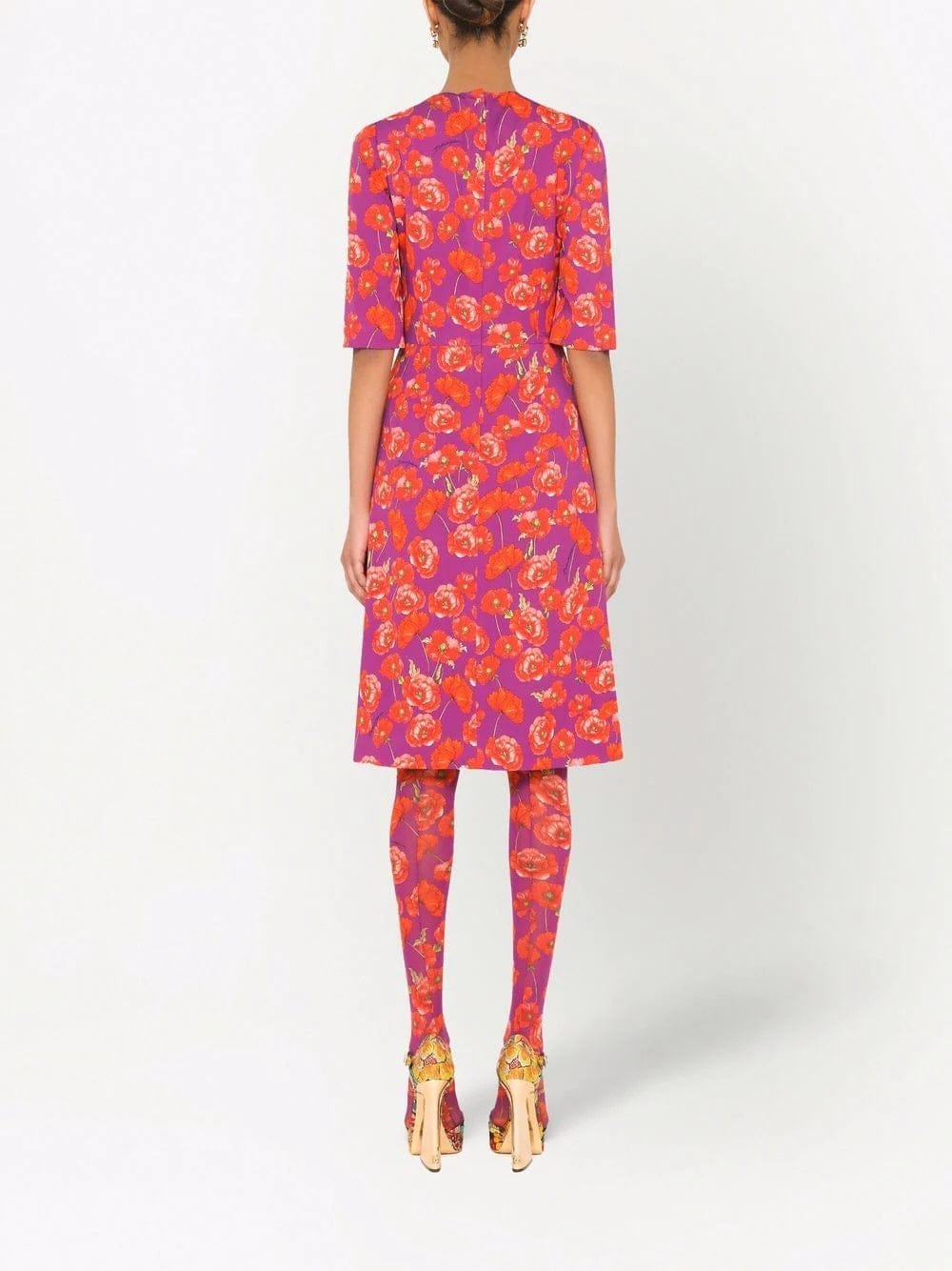 Dolce & Gabbana Poppy-Print Charmeuse Midi Dress