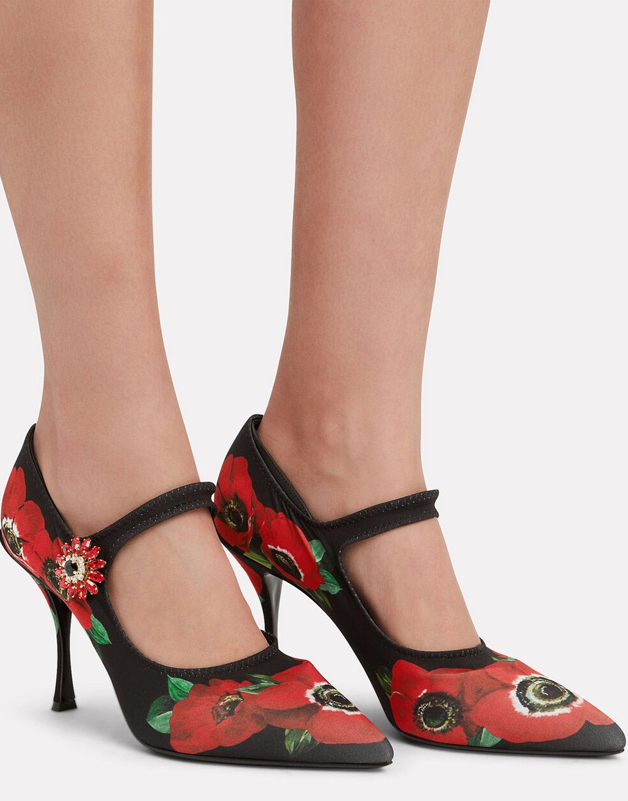 Dolce & Gabbana Poppy Print Mary Jane Stretch Jersey Pumps