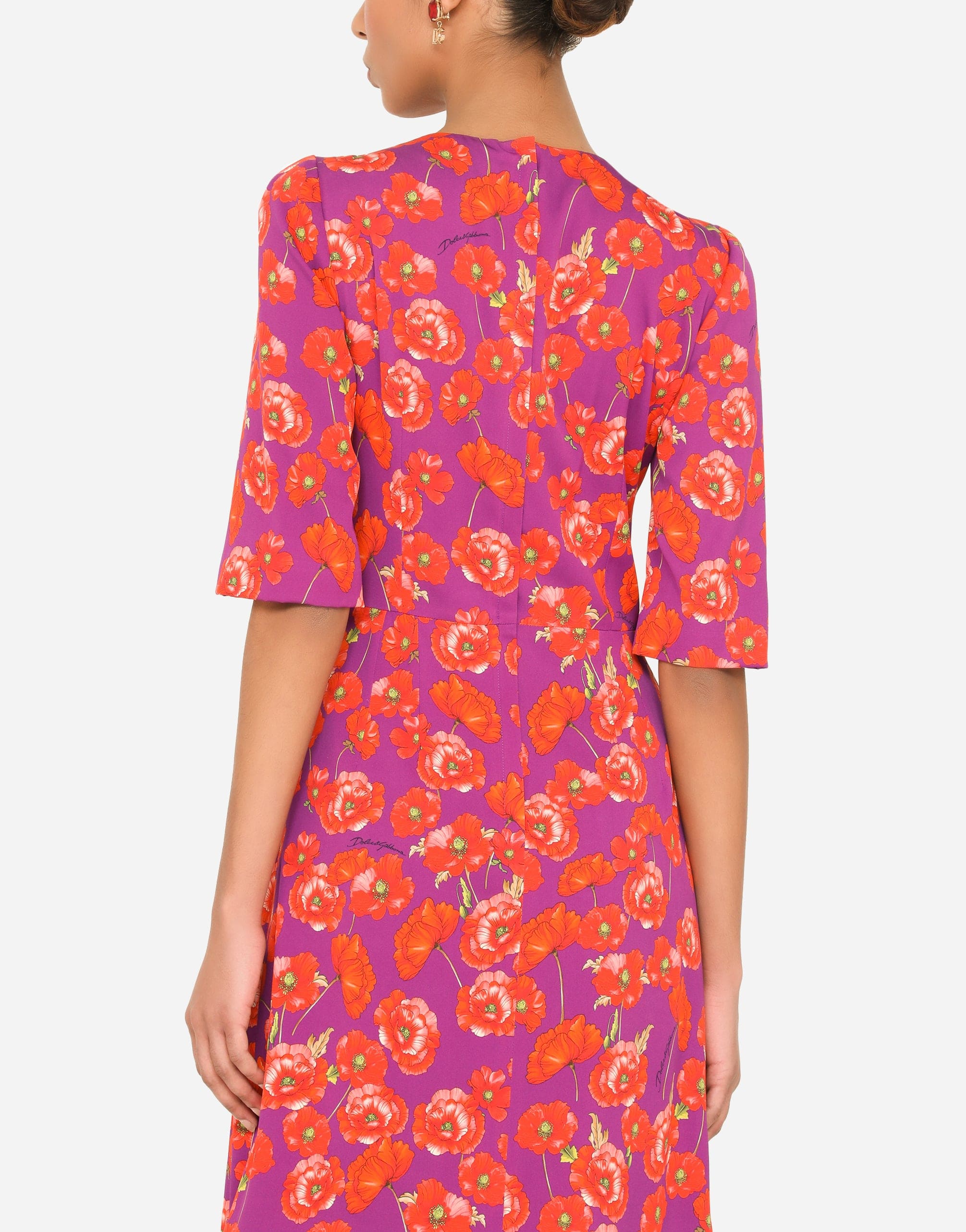 Dolce & Gabbana Poppy-Print Three-Quarter Sleeve Dress