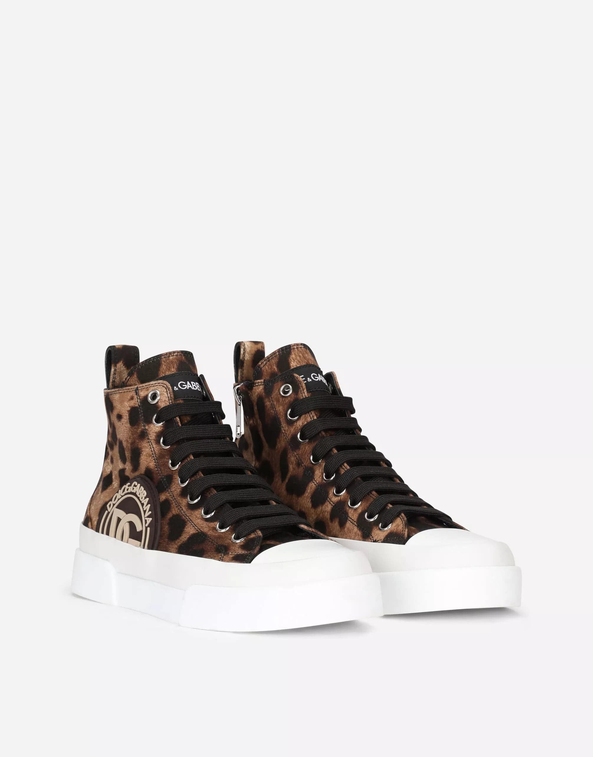 Dolce & Gabbana Portofino Leopard Print Mid-Top Sneakers