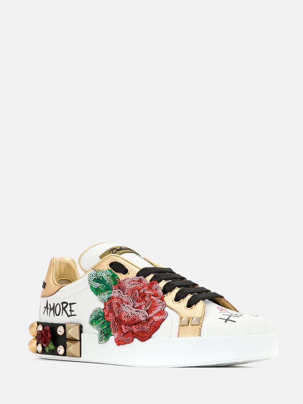 Dolce & Gabbana Portofino Rose Embellished Sneakers