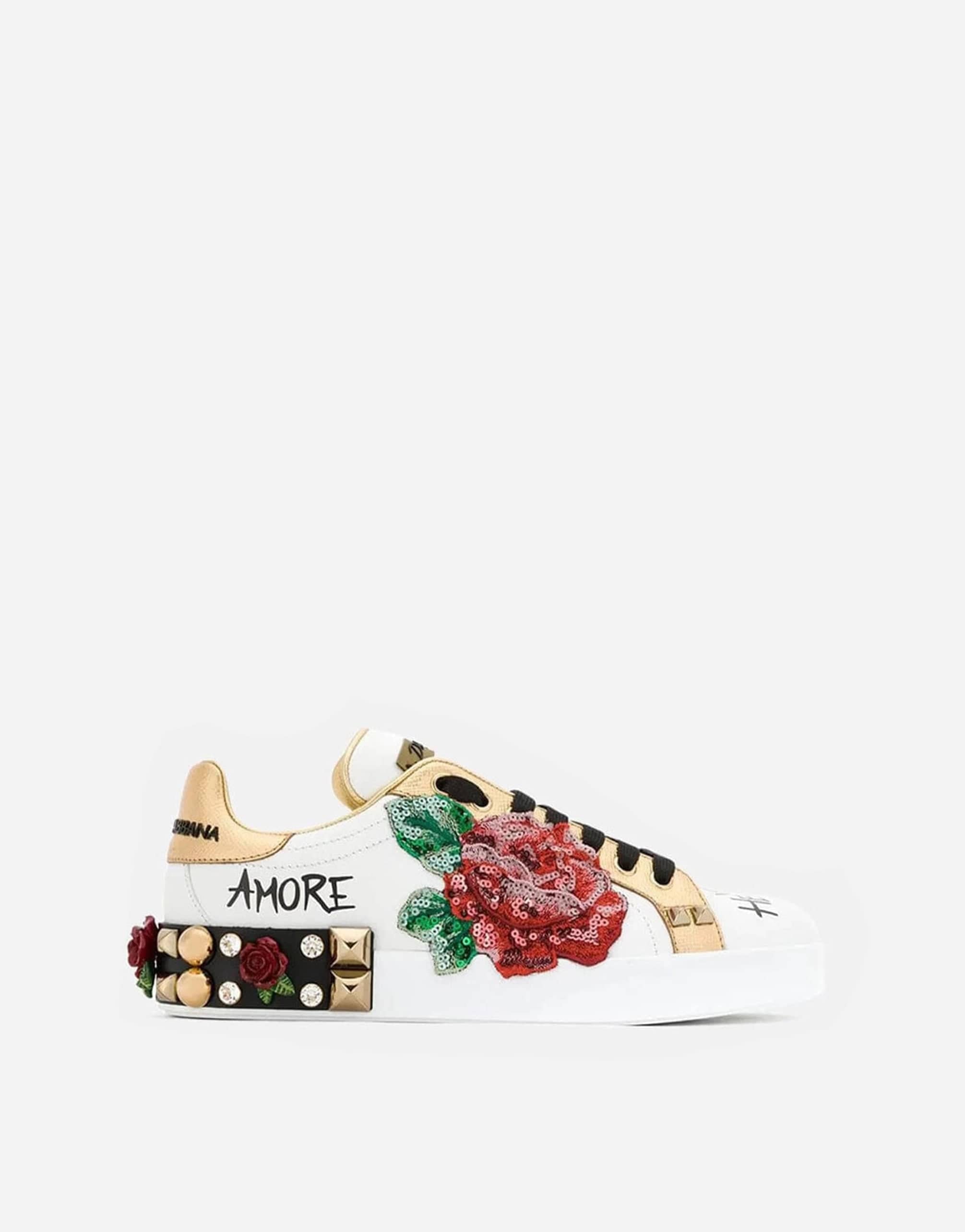 Dolce & Gabbana Portofino Rose Embellished Sneakers