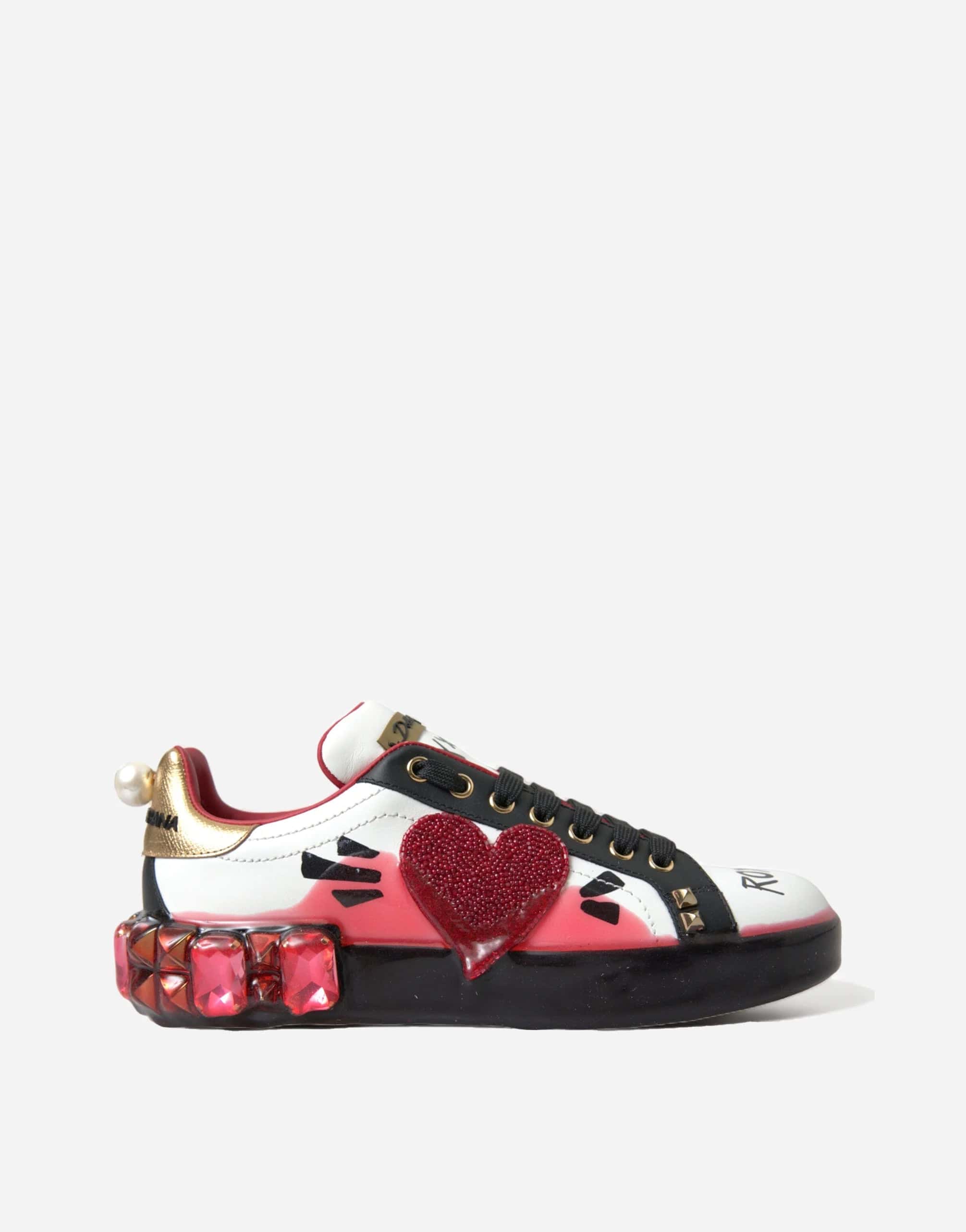 Dolce & Gabbana Portofino Royal Queen Heart Jeweled Sneakers