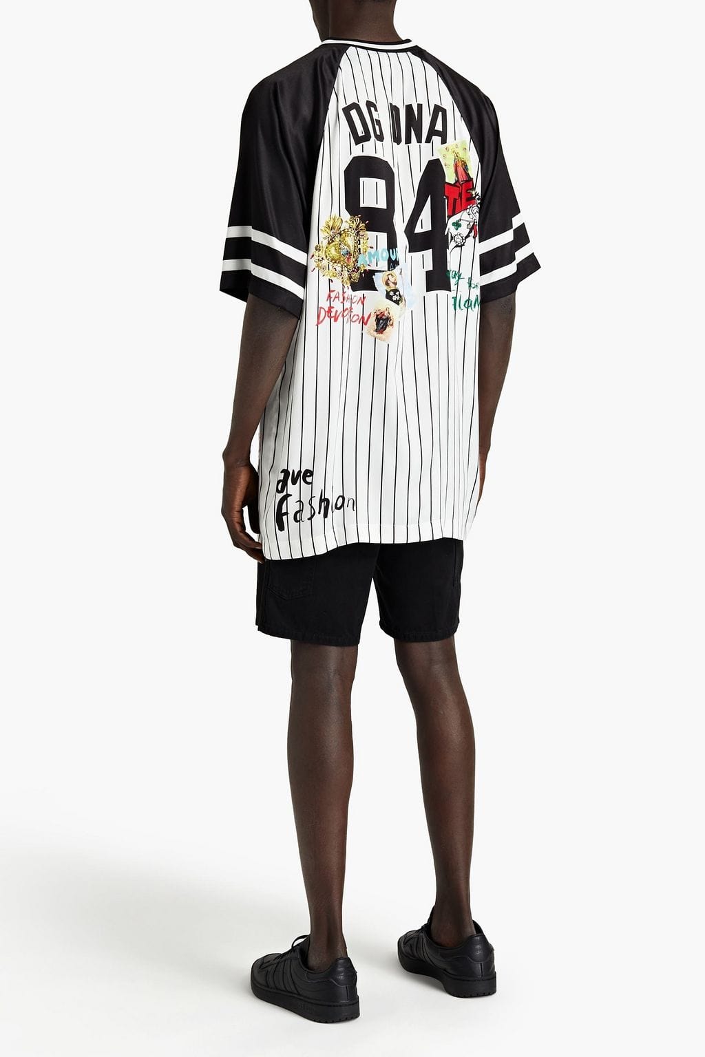 Dolce & Gabbana Printed Striped Satin Oversized T-Shirt