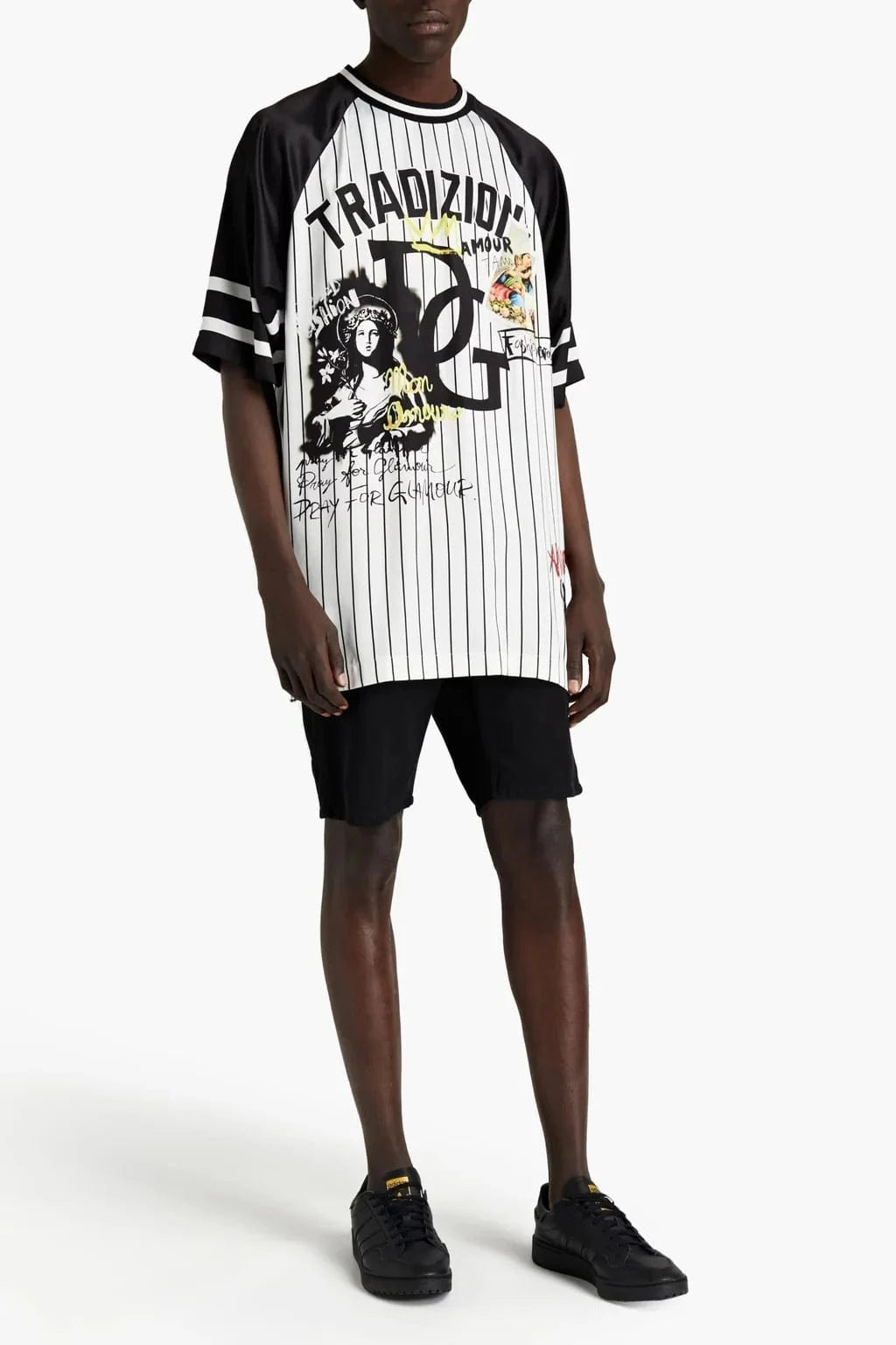 Dolce & Gabbana Printed Striped Satin Oversized T-Shirt