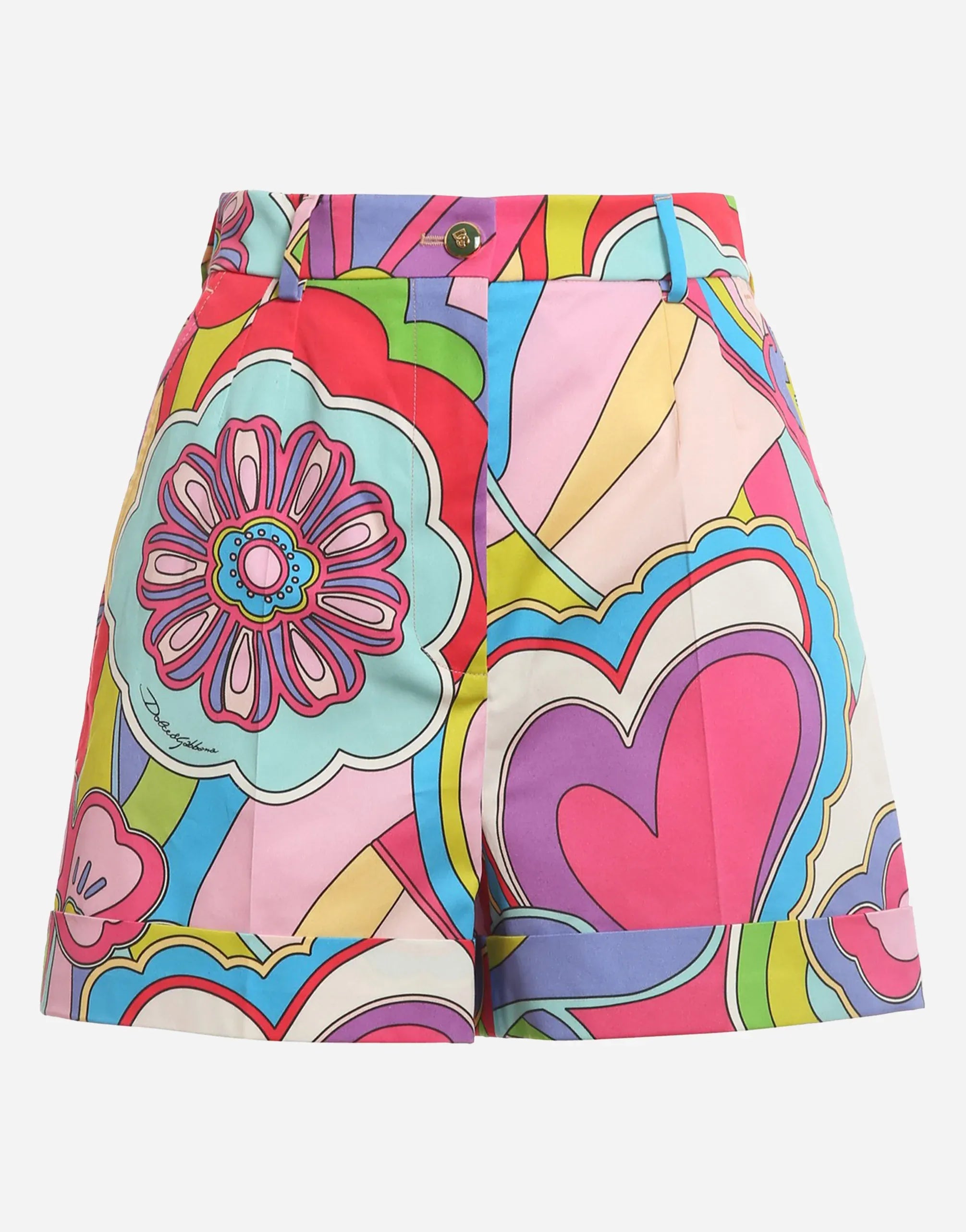 Dolce & Gabbana Psychedelic Floral & Heart Print Poplin Shorts